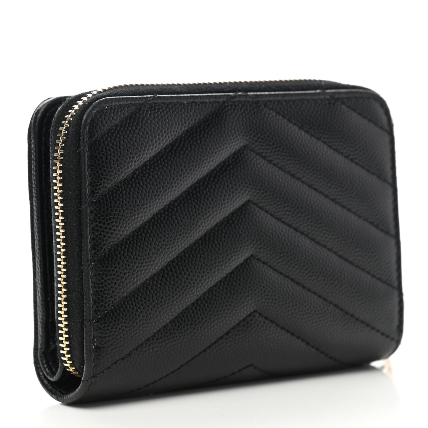 Grain De Poudre Matelasse Chevron Monogram Compact Zip Around Wallet Black