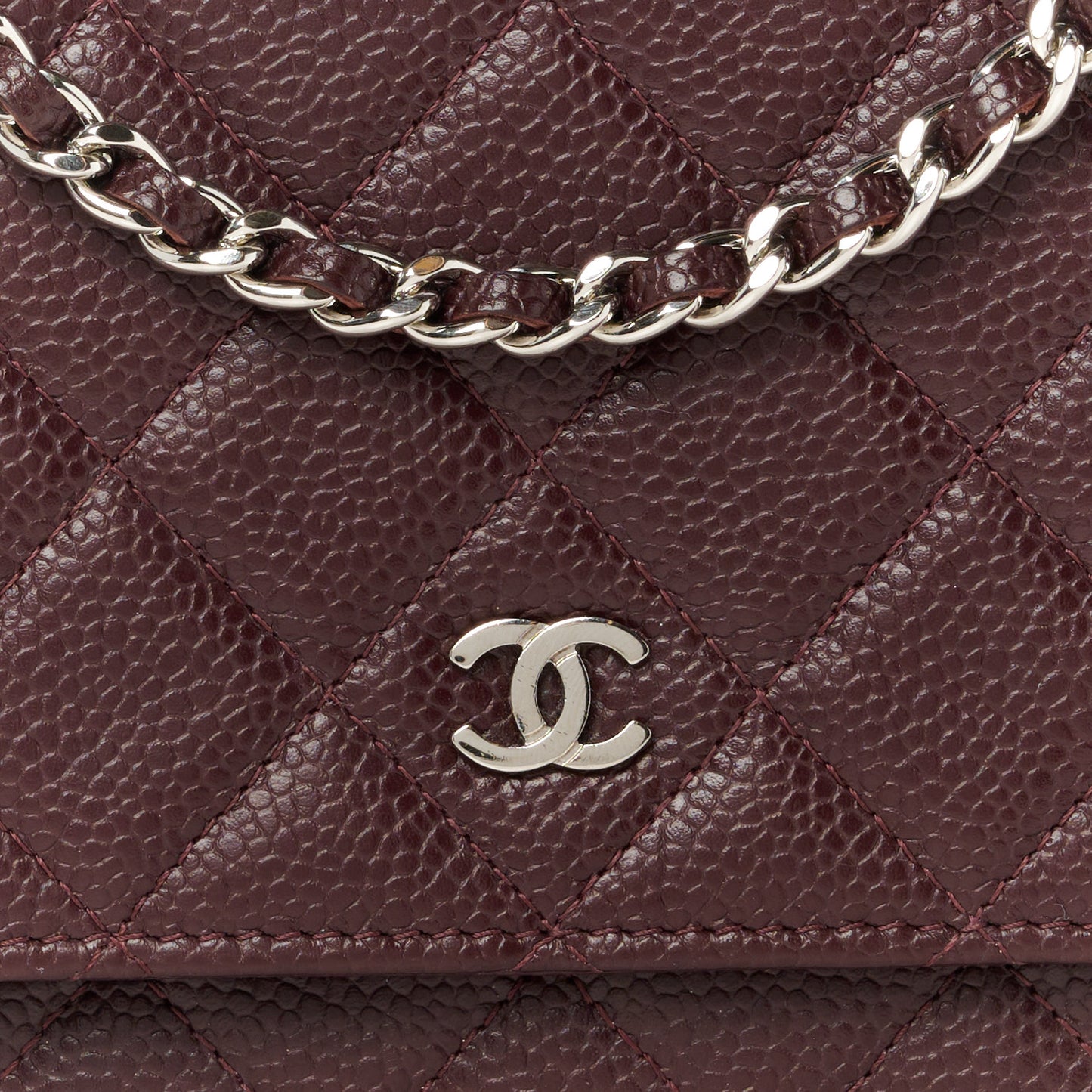 Caviar Quilted Wallet On Chain WOC Burgundy
