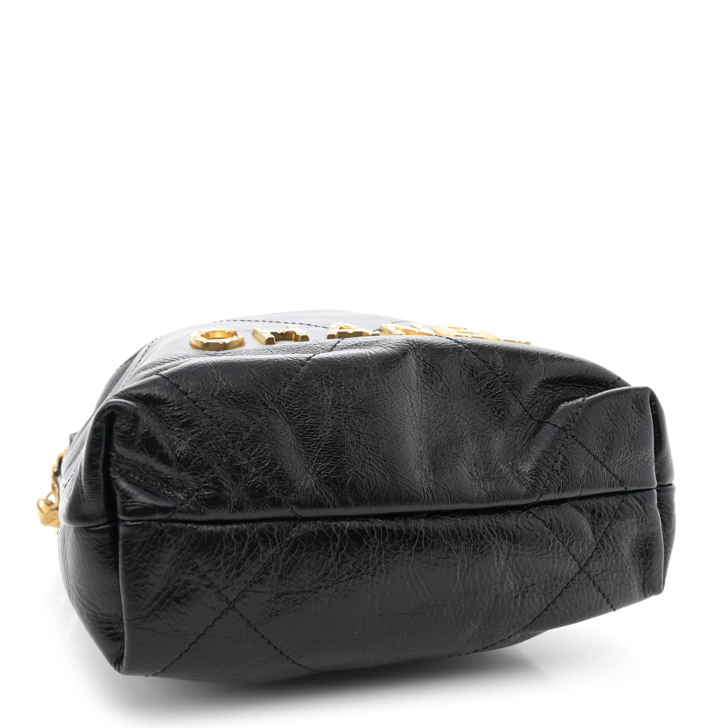 Shiny Crumpled Calfskin Quilted Pearl Mini Chanel 22 Black