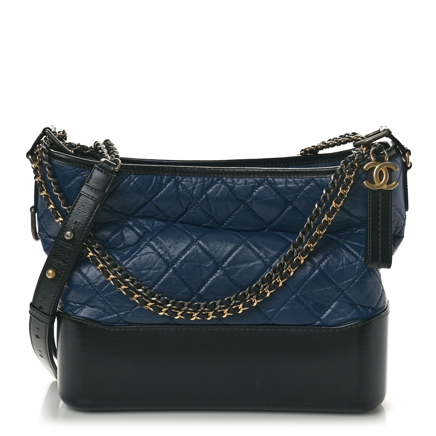 Aged Calfskin Quilted Medium Gabrielle Hobo Navy Black