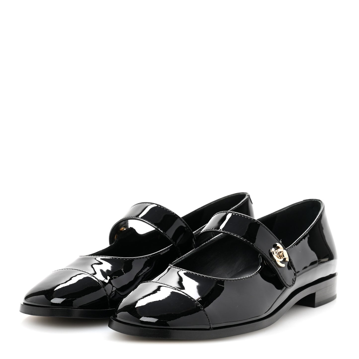Patent Calfskin Mary Janes Flats 37.5 Black