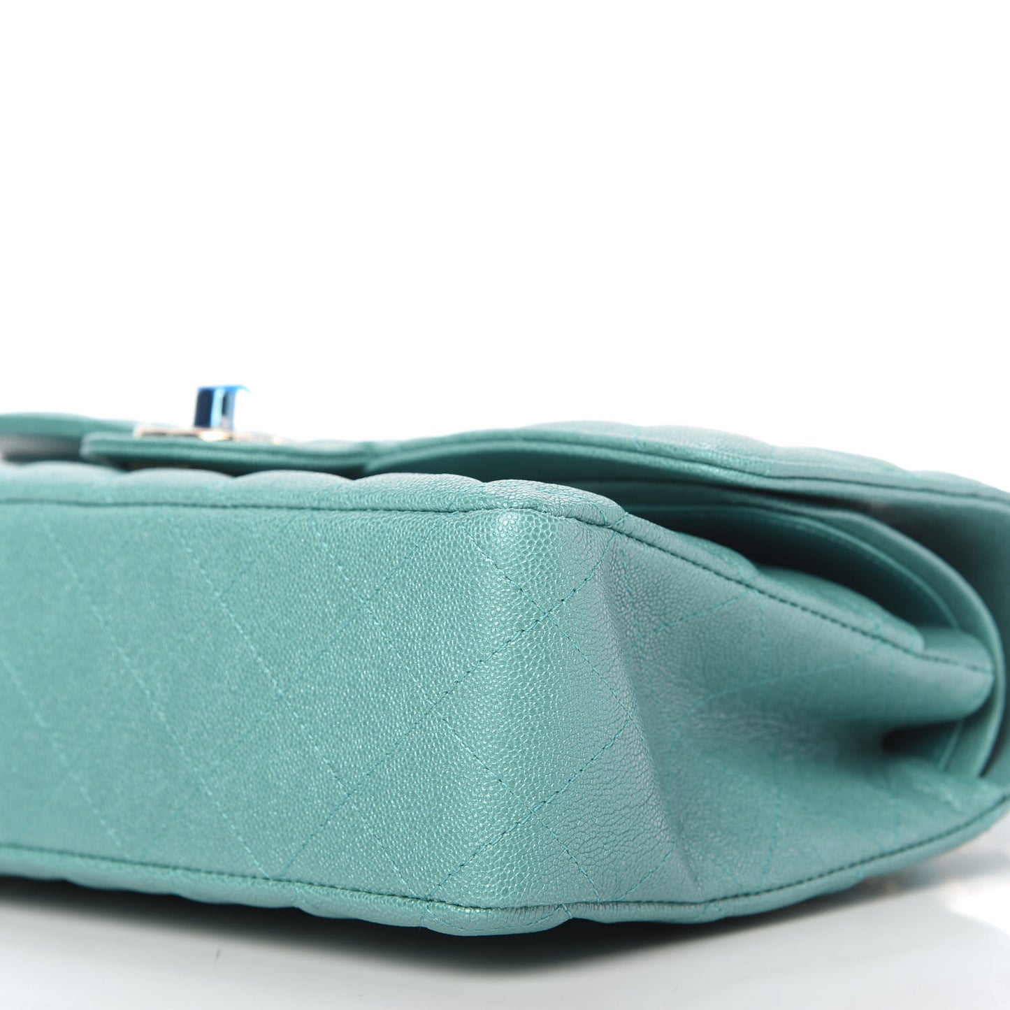 Iridescent Caviar Quilted Medium Double Flap Green