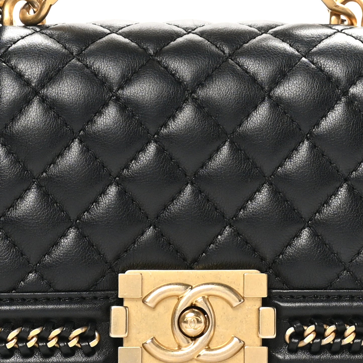 Lambskin Quilted Small Top Handle Boy Flap Black