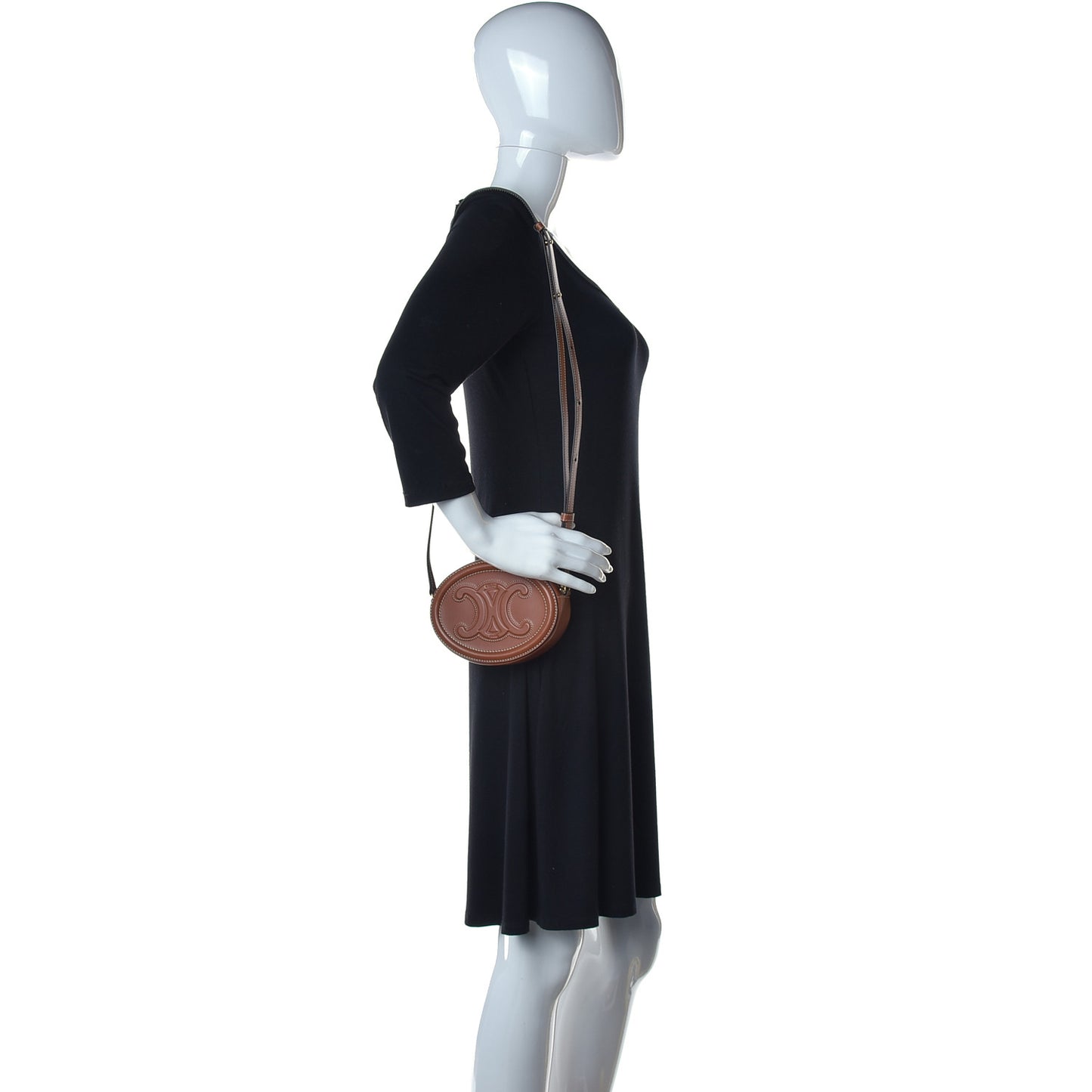 Smooth Calfskin Cuir Small Triomphe Oval Crossbody Purse Tan