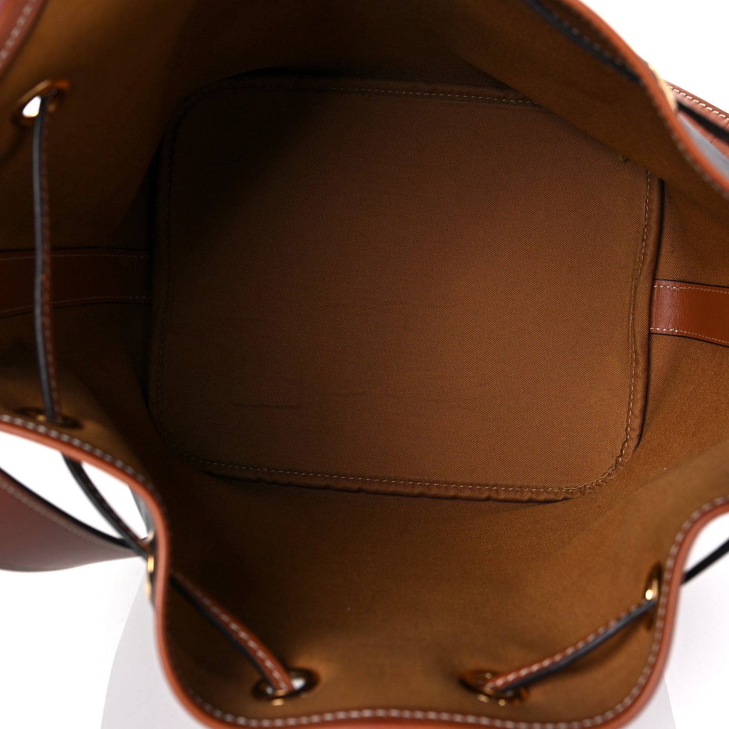 Triomphe Canvas Calfskin Medium Drawstring Bucket Bag Tan