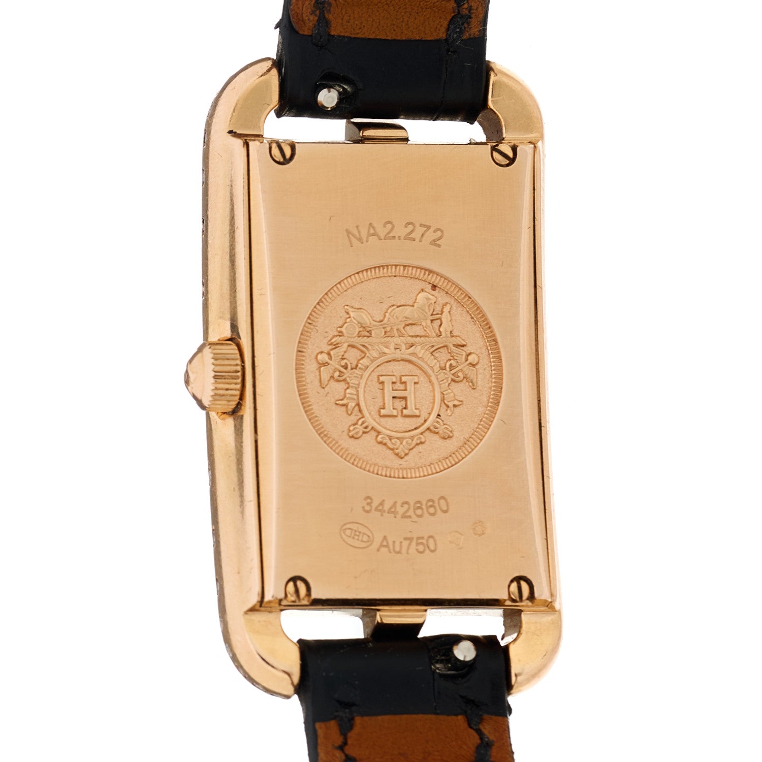 Hermes 18K Rose Gold Alligator Diamond Mother of Pearl 20mm Nantucket Quartz Watch Noir 4 of 5