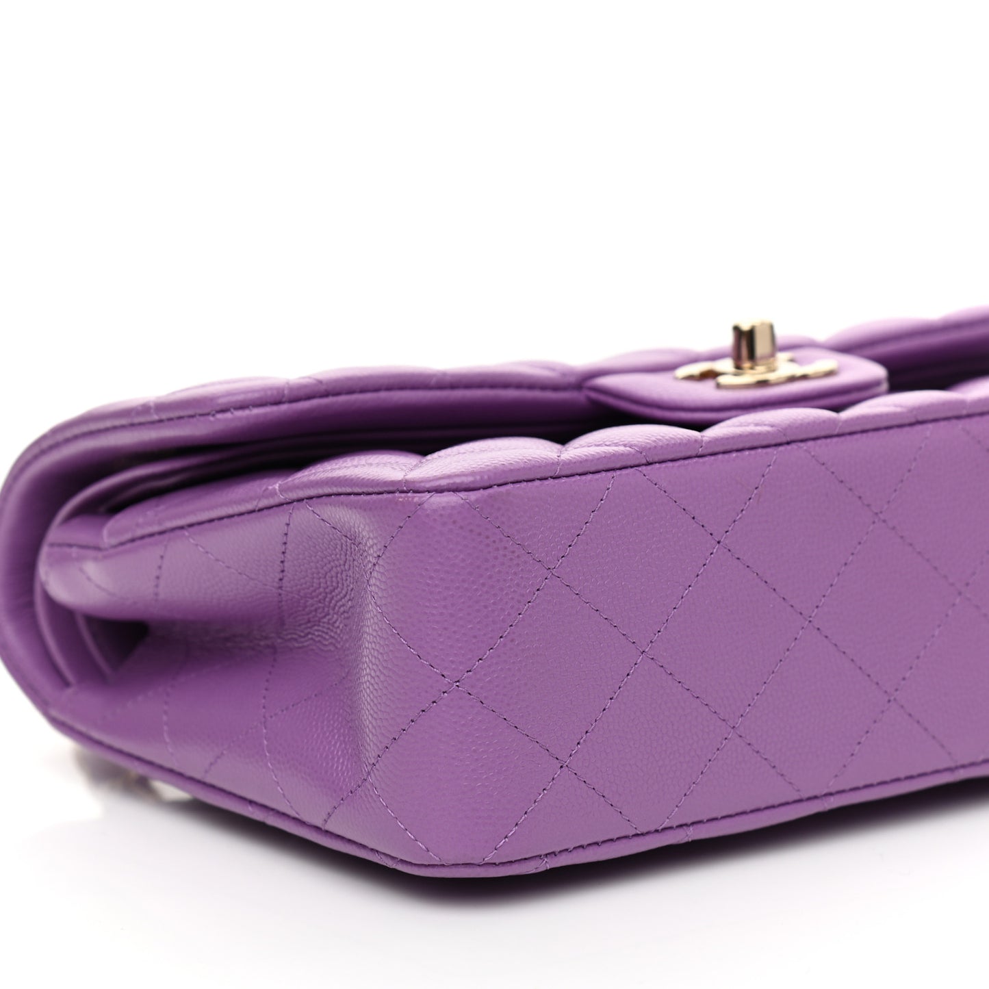 Caviar Quilted Small Double Flap Purple