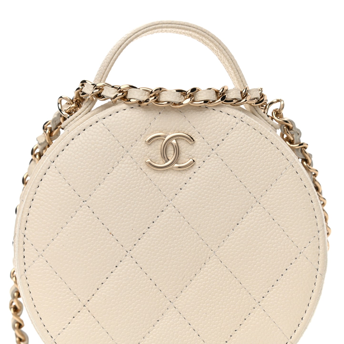 Caviar Quilted Round Handle With Care Vanity With Chain White