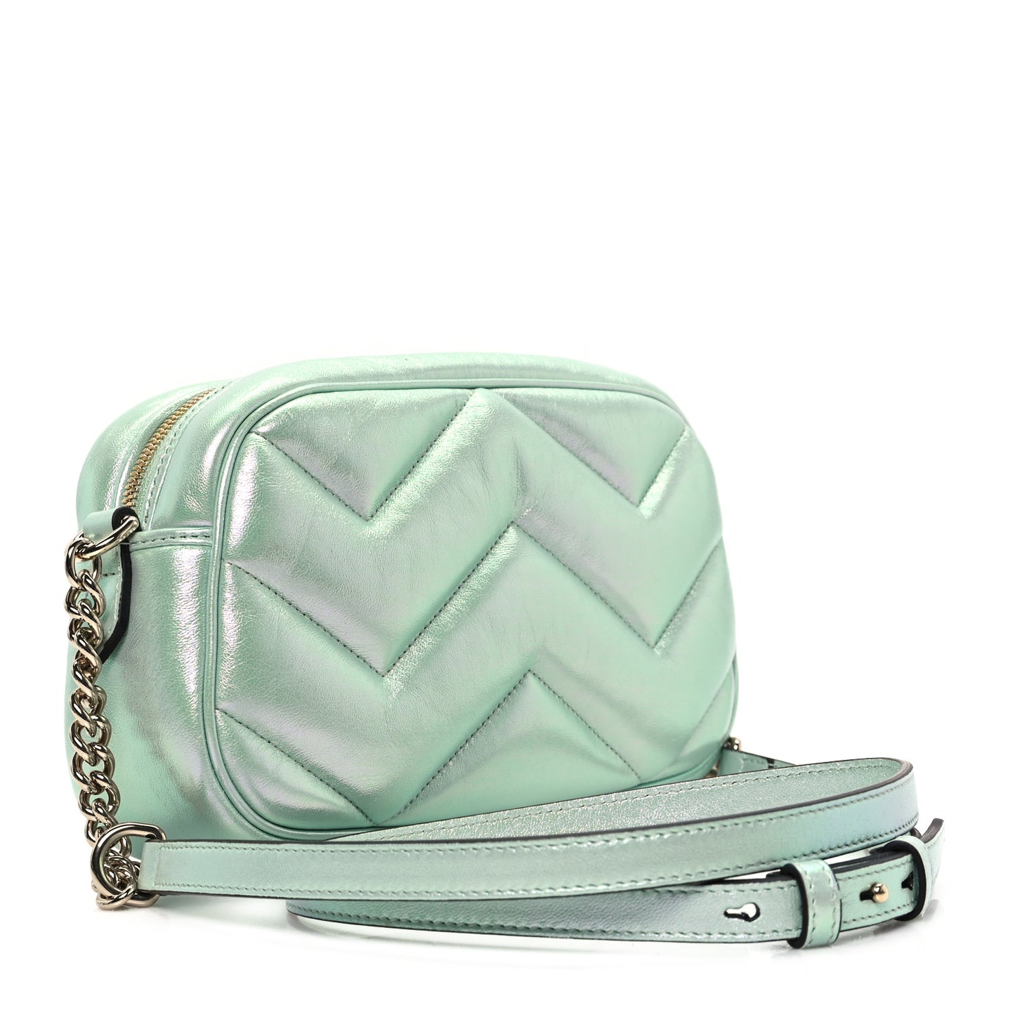Iridescent Nappa Chevron Matelasse Small GG Marmont Chain Shoulder Bag Iridescent Salvy Green