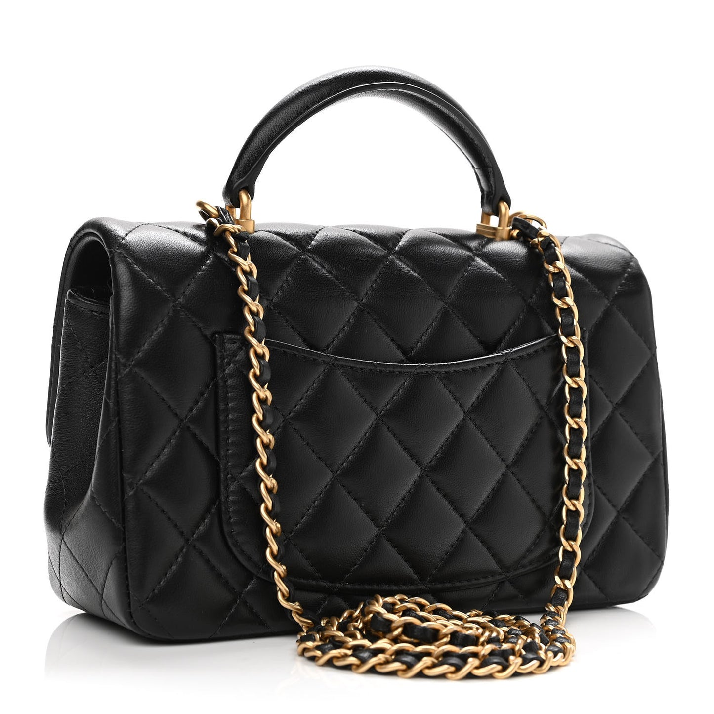 Lambskin Quilted Mini Top Handle Rectangular Flap Black