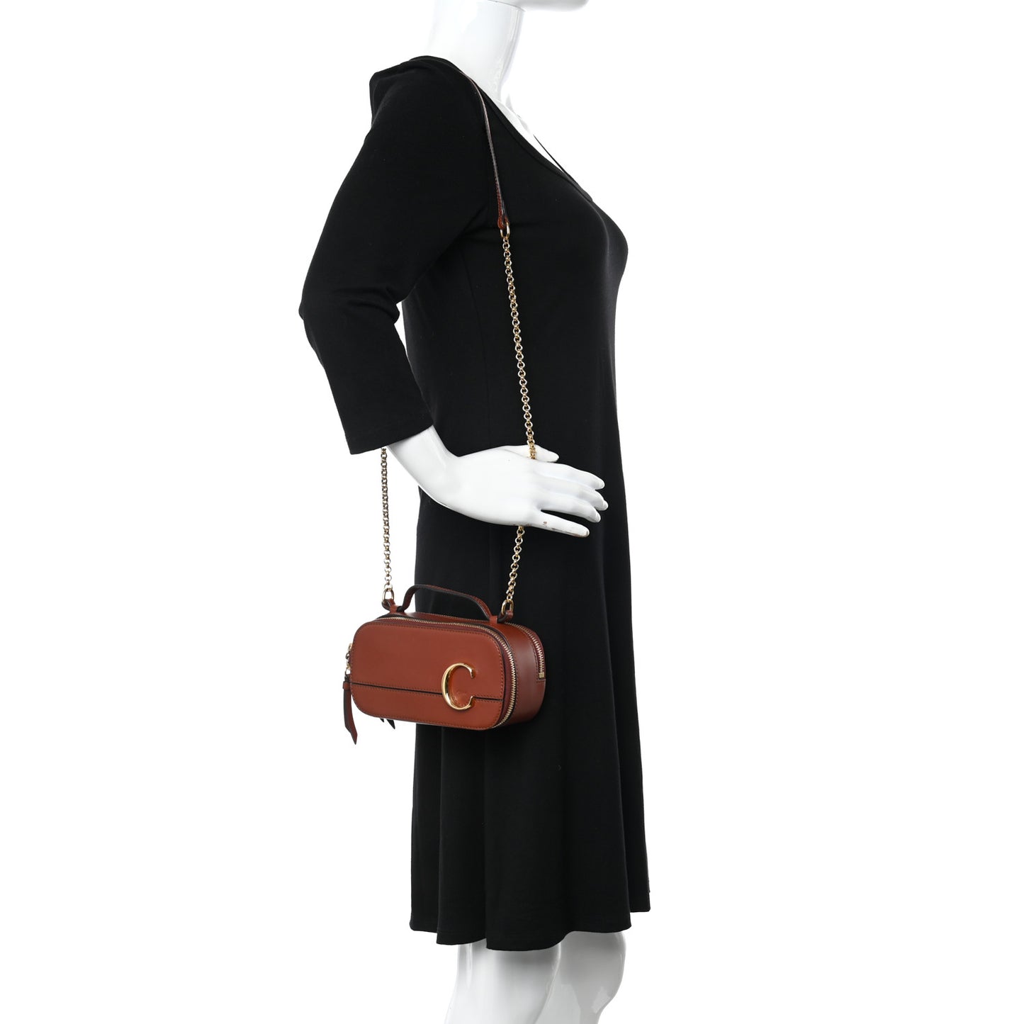 Shiny Calfskin Mini Vanity C Bag Sepia Brown