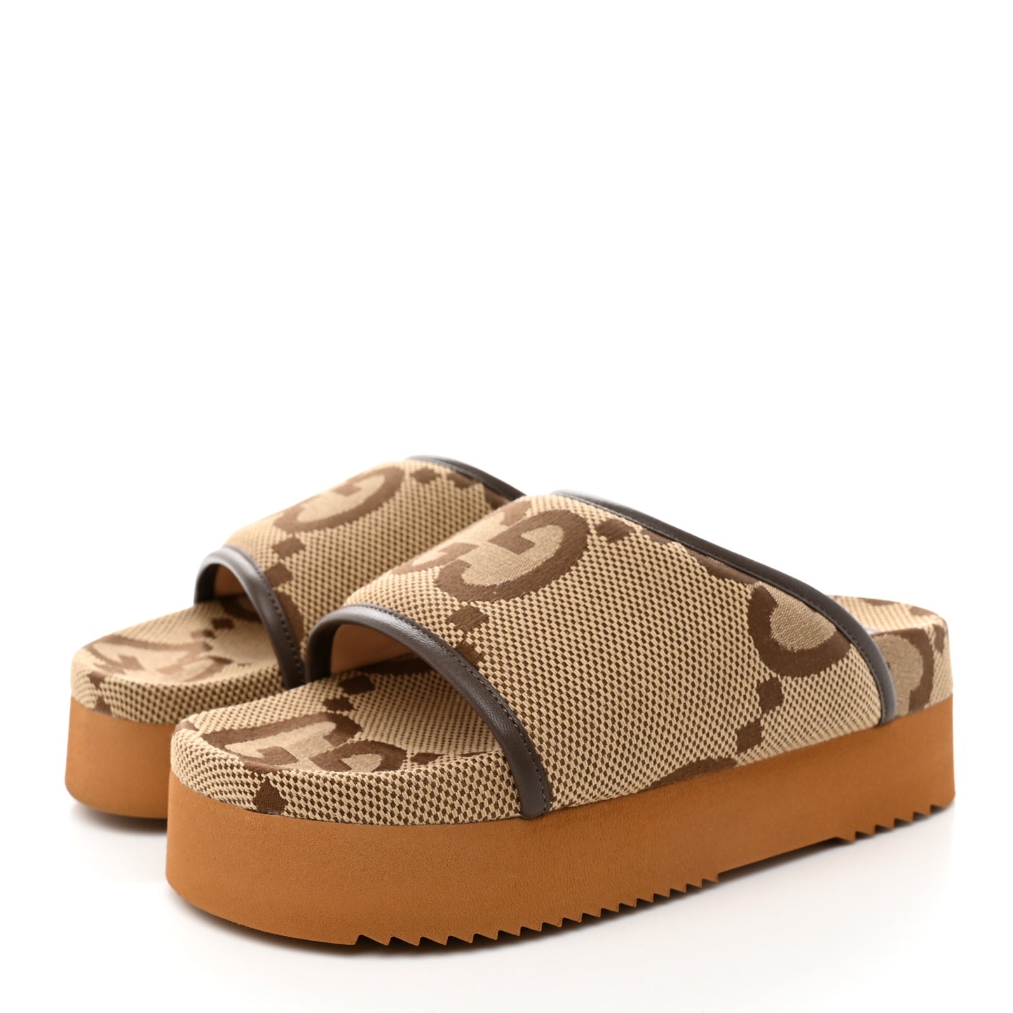 Monogram Jumbo GG Nappa Samoa Platform 40mm Slide Sandals 35 Camel Ebony New Acero