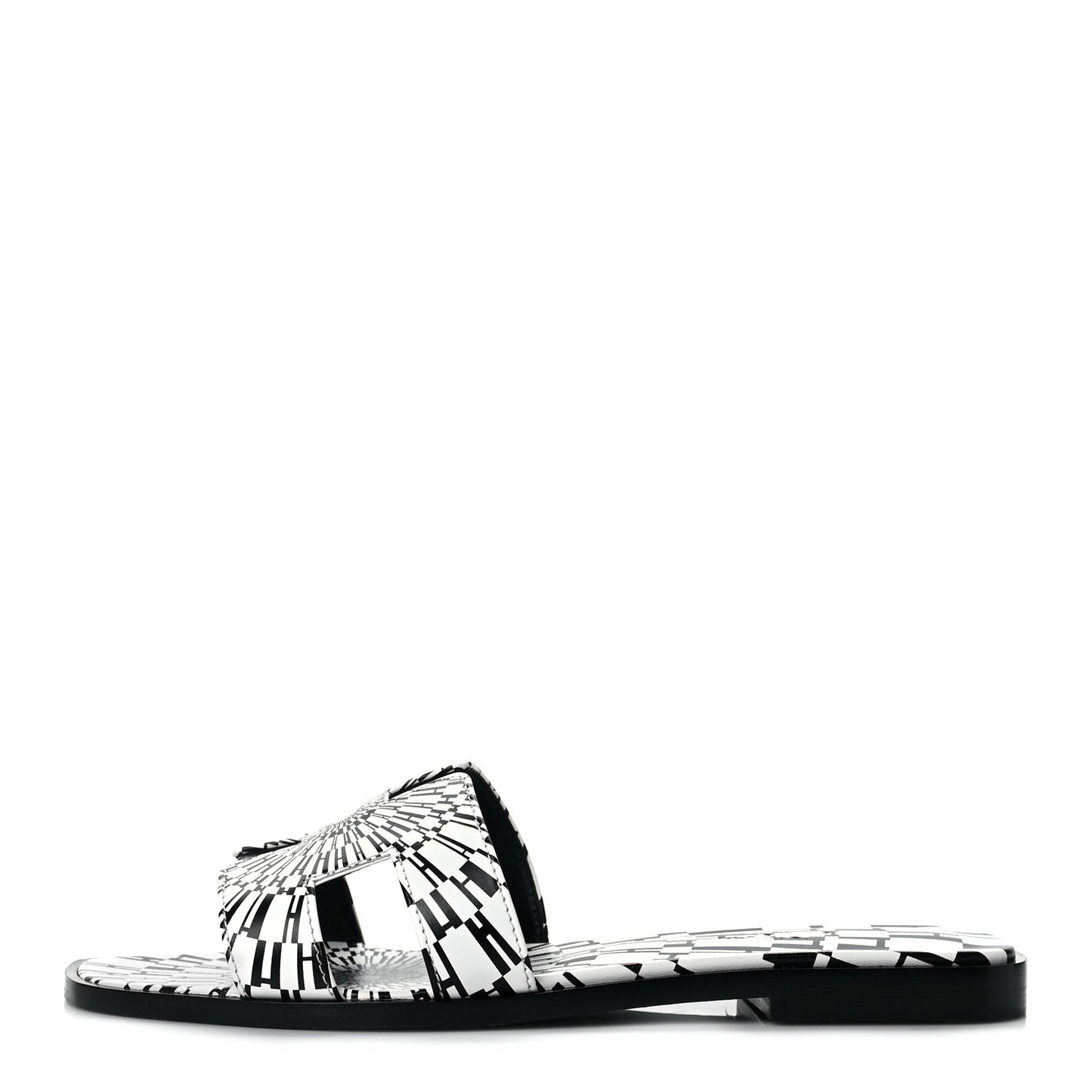 Calfskin Printed Op'H Oran Sandals 37 Black White