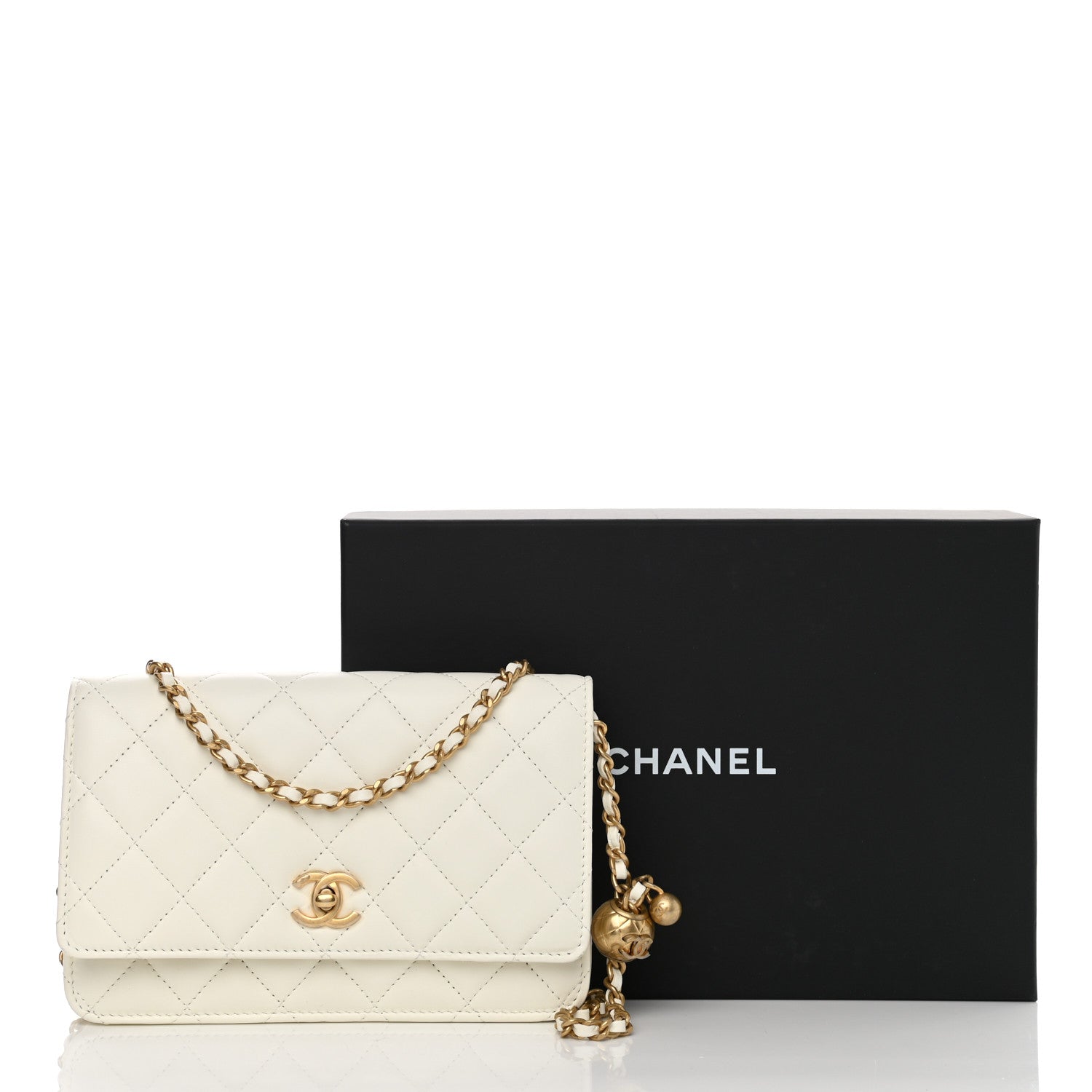 Chanel Lambskin Quilted CC Pearl Crush Wallet on Chain WOC White 12 of 12