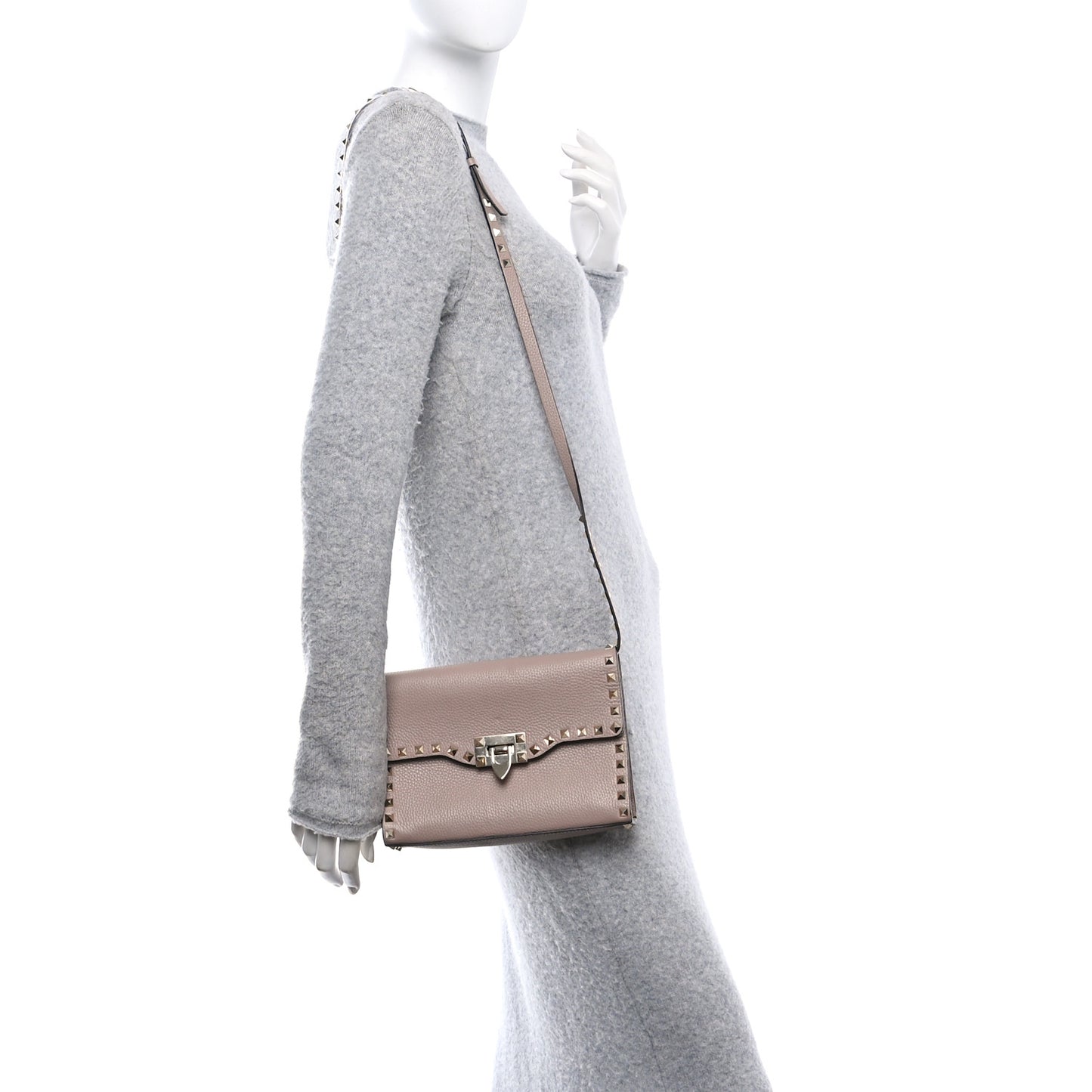 Pebbled Calfskin Medium Rockstud Flip Lock Crossbody Bag Loto
