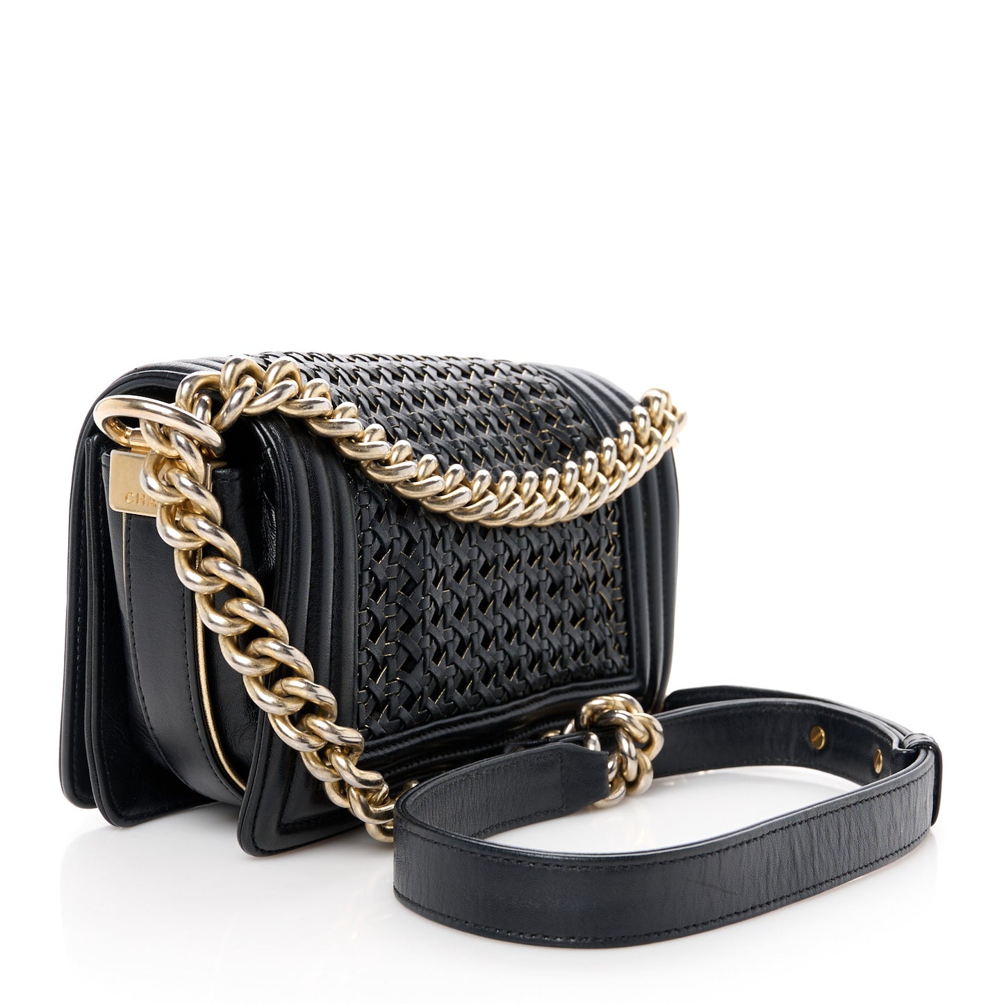 Sheepskin Braided Small Boy Reverso Flap Black