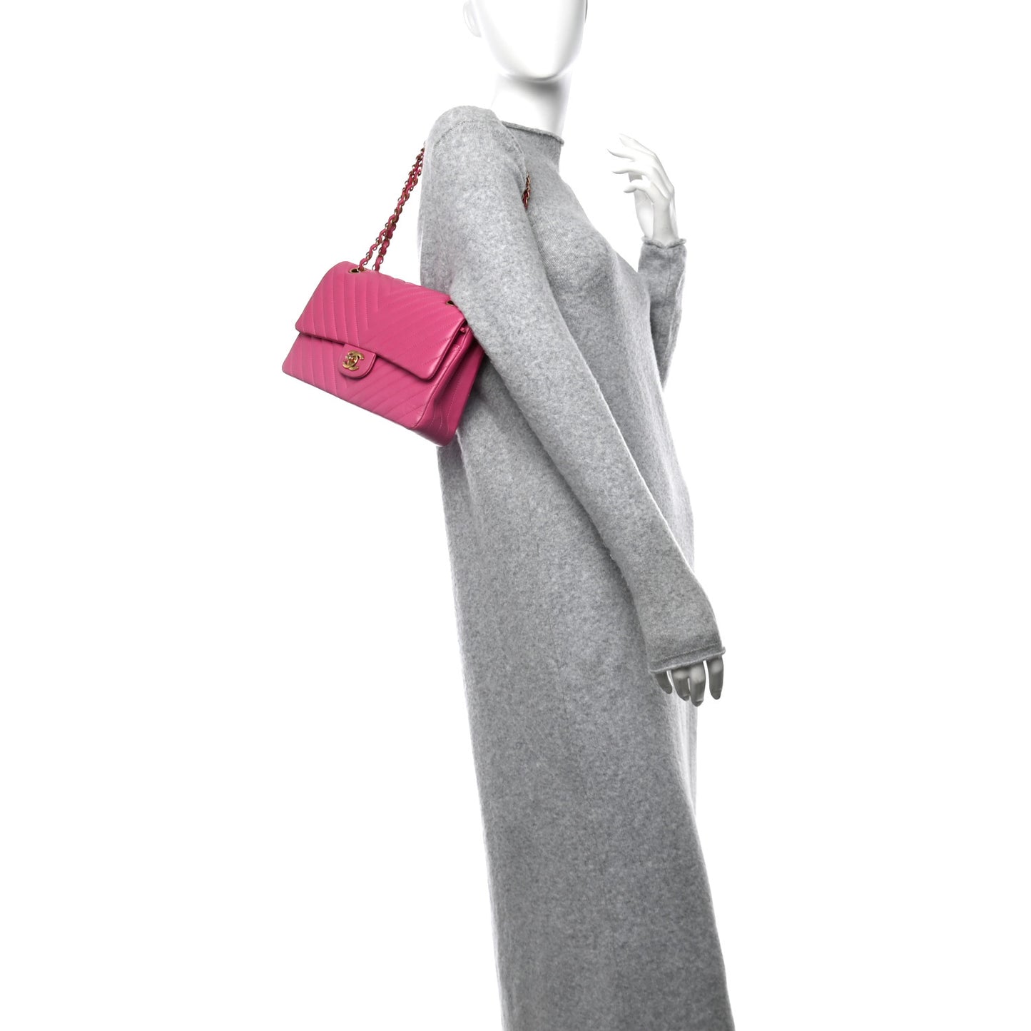 Lambskin Chevron Quilted Medium Double Flap Dark Pink