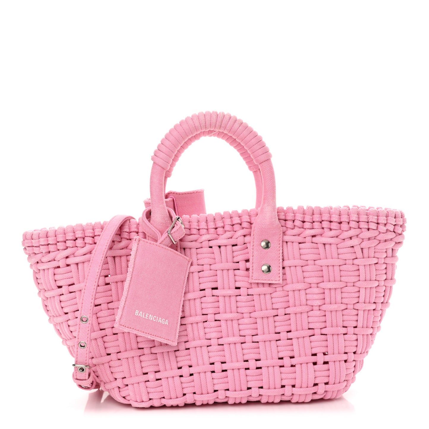 Washed Frayed Denim Braided XS Bistro Basket Pink