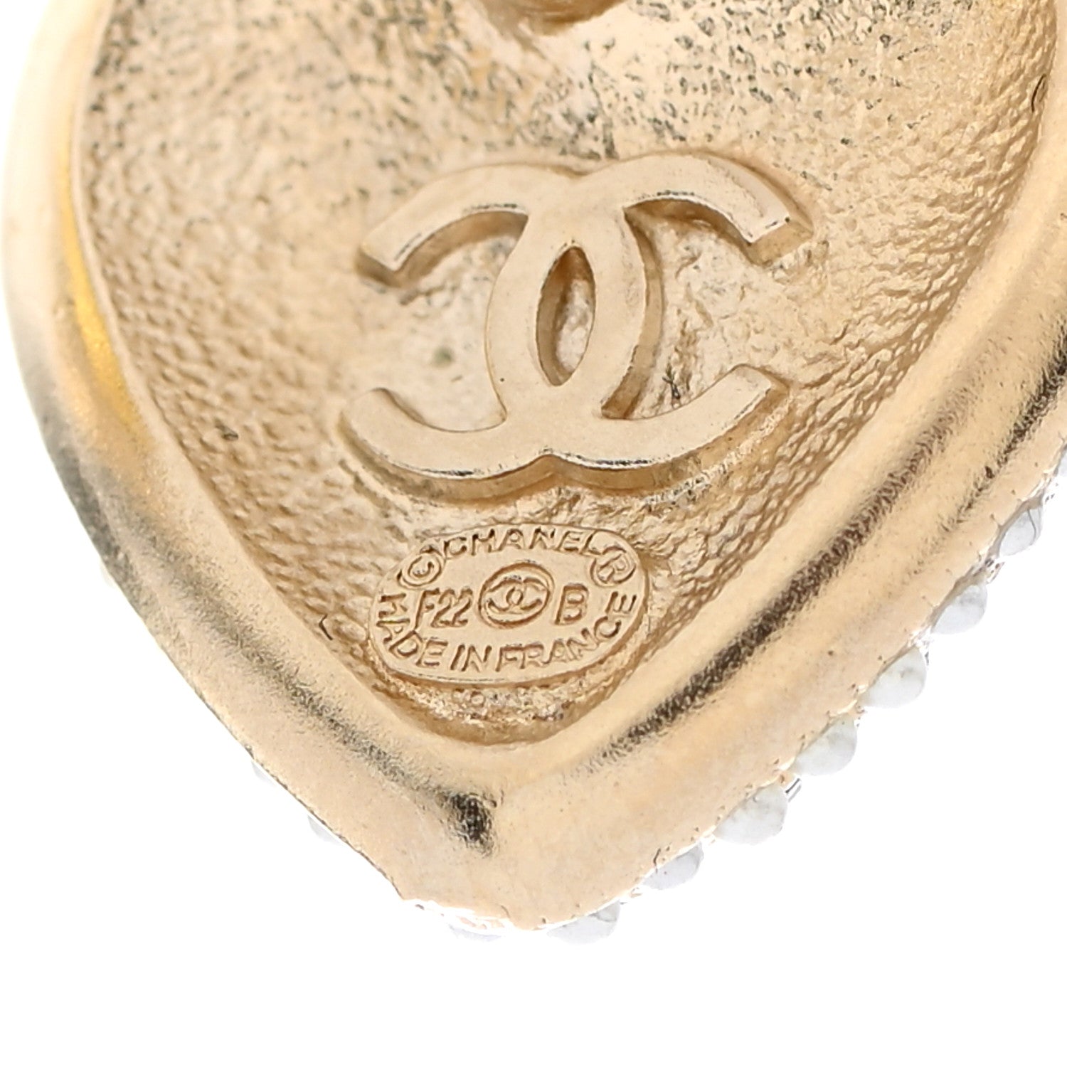 Chanel Pearl Crystal CC Heart Earrings Gold White 4 of 5
