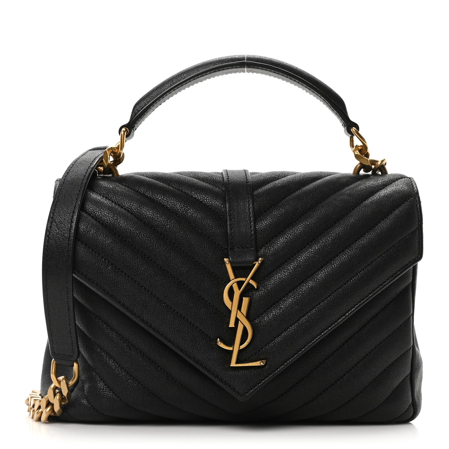 Sheepskin Matelasse Chevron Monogram Medium College Bag Black