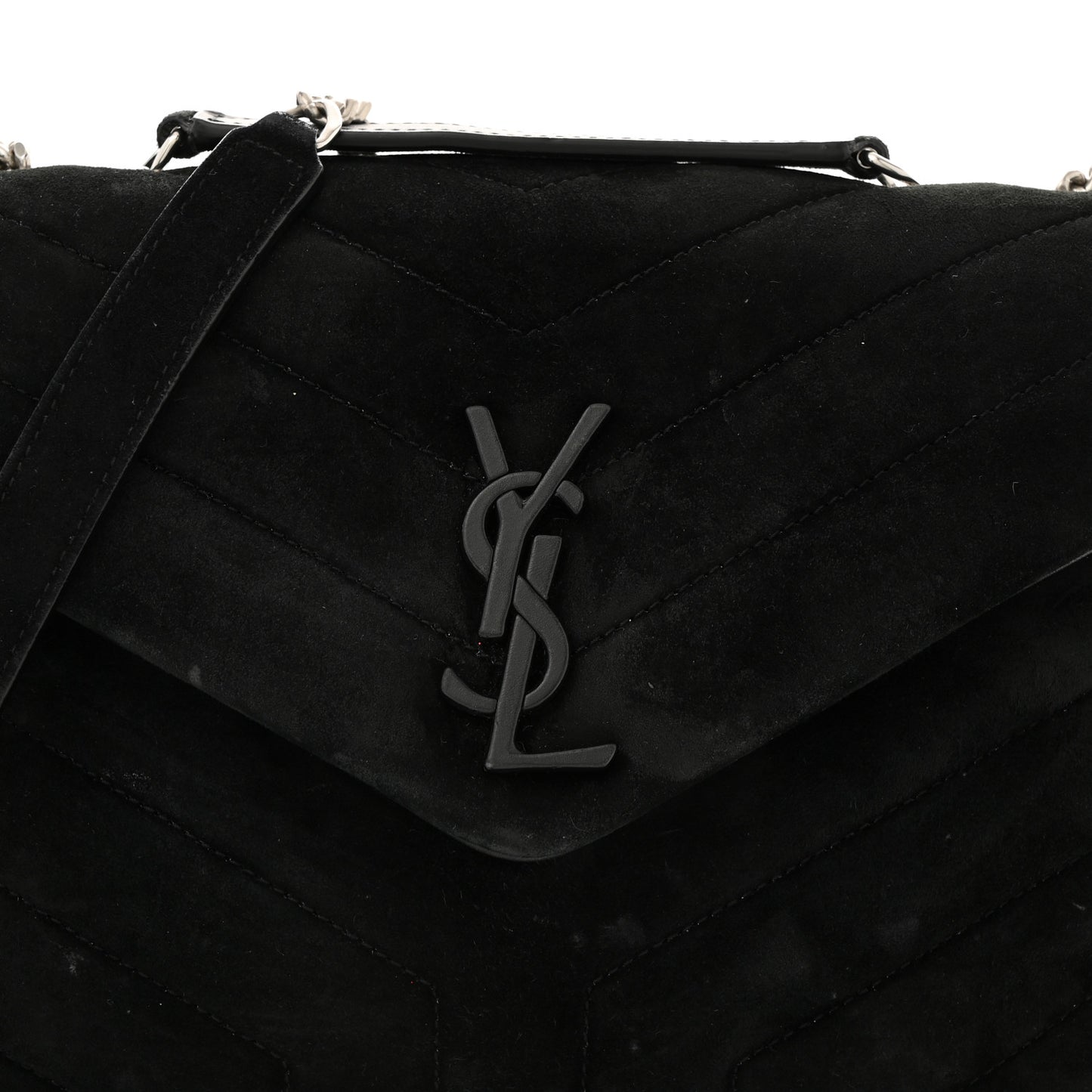 Suede Calfskin Y Quilted Monogram Small Loulou Chain Satchel Black
