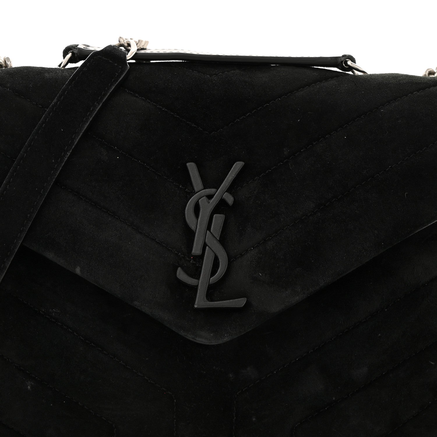 Saint Laurent Suede Calfskin Y Quilted Monogram Small Loulou Chain Satchel Black 9 of 14