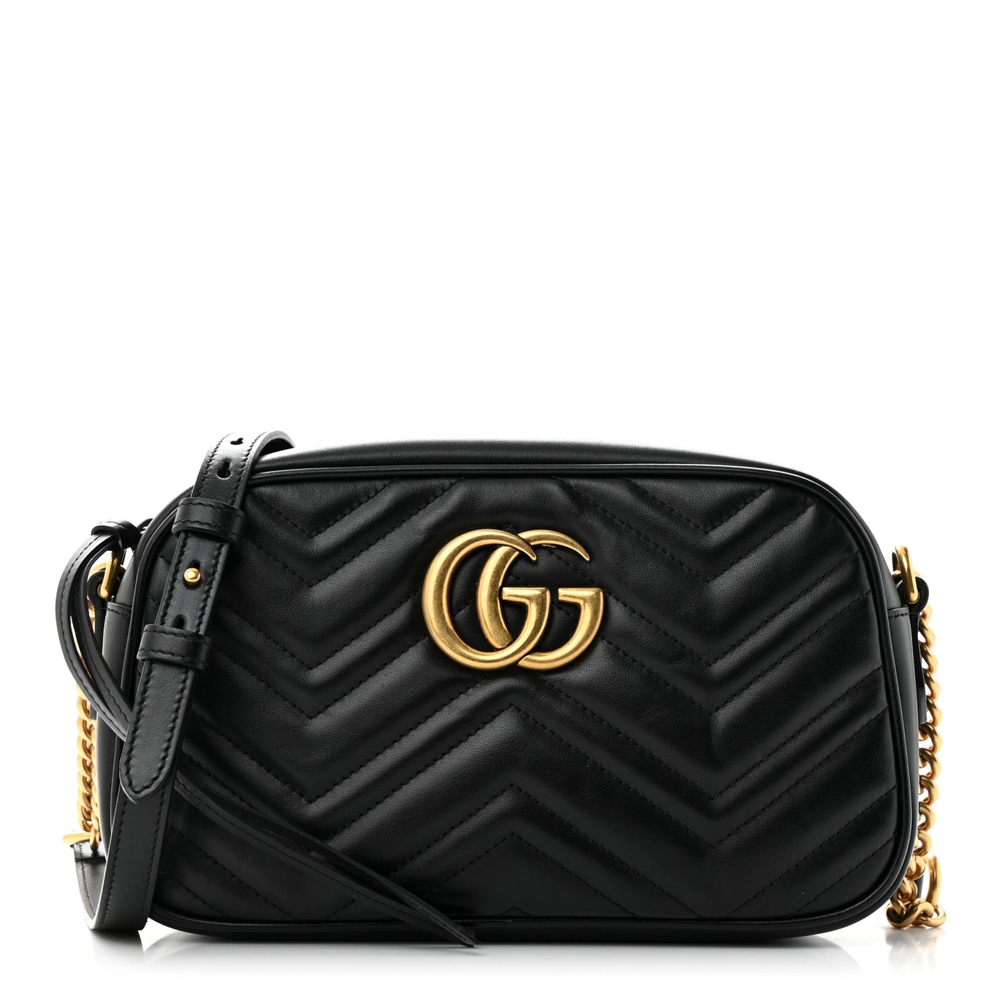 Calfskin Matelasse Small GG Marmont Chain Shoulder Bag Black