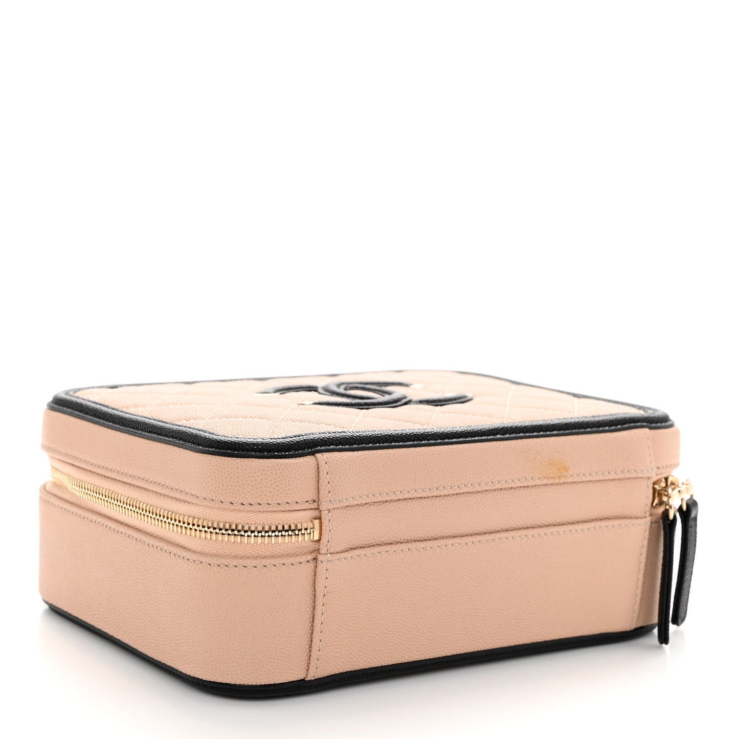 Caviar Quilted Medium CC Filigree Vanity Case Beige Black