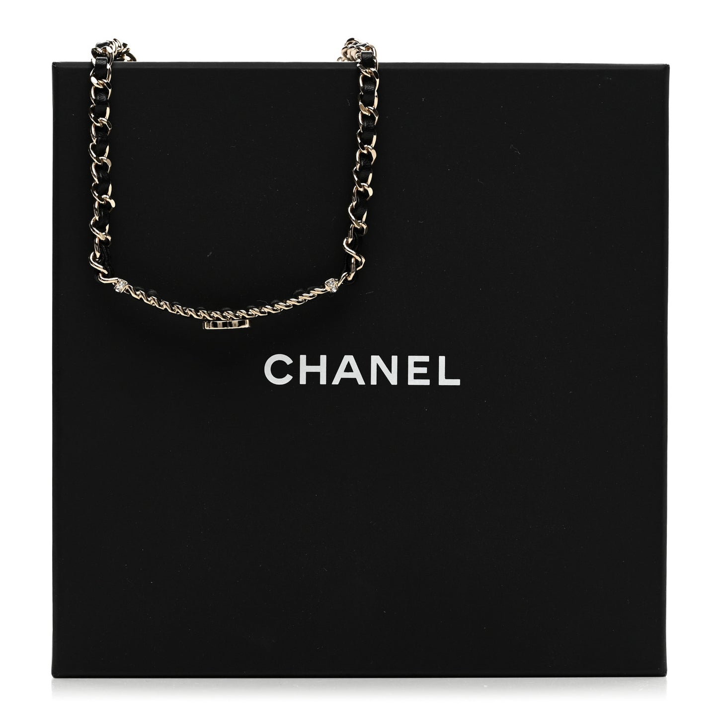 Metal Lambskin Crystal CC Choker Necklace Black Gold