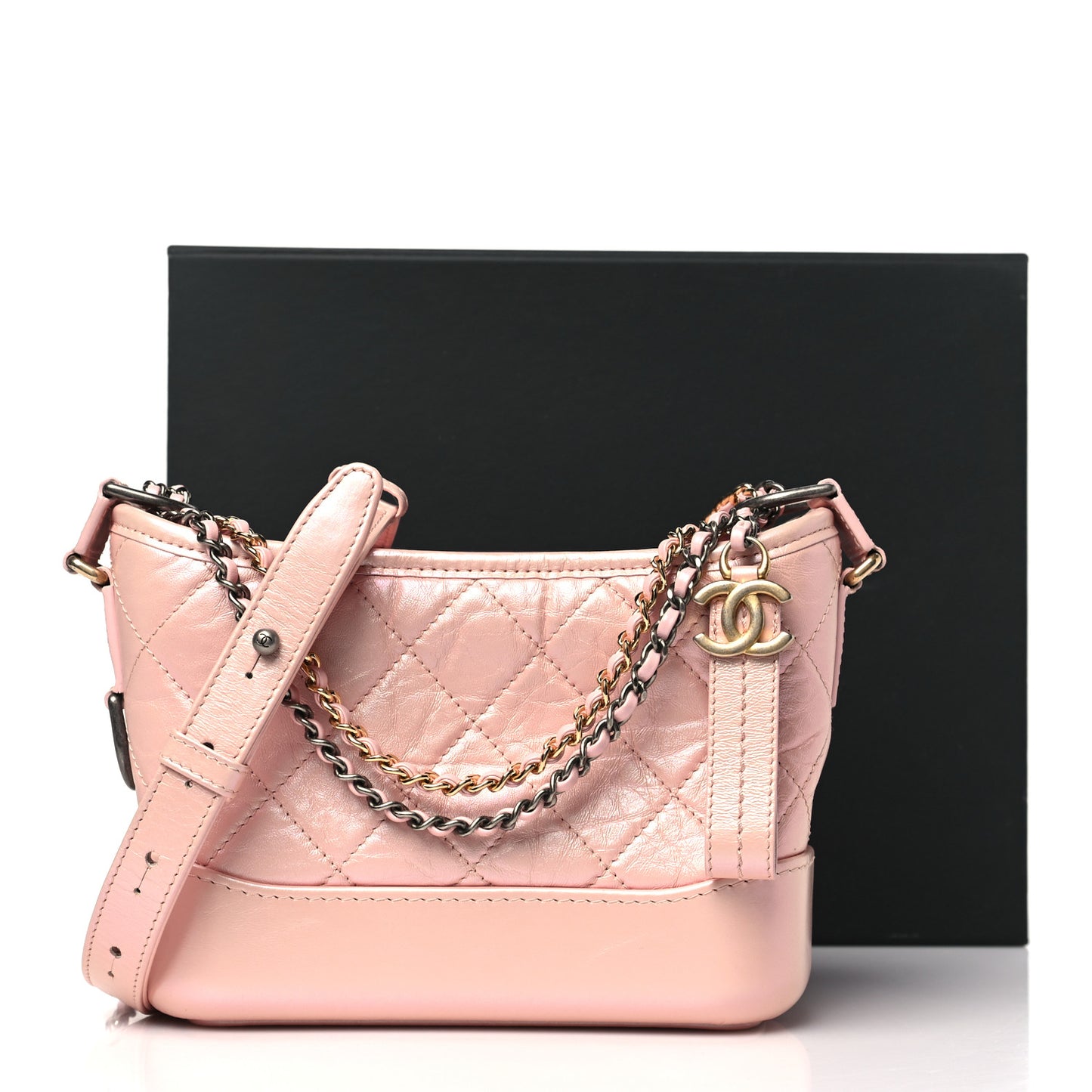 Iridescent Aged Calfskin Quilted Small Gabrielle Hobo Rose