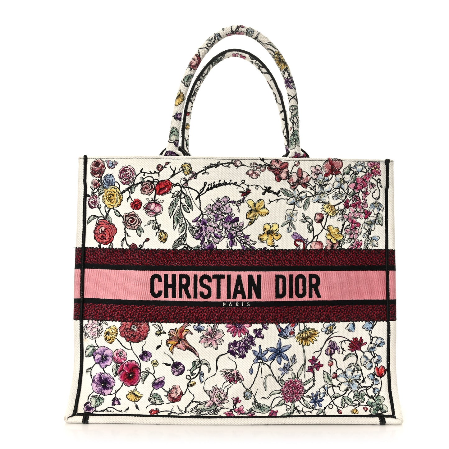 Canvas Embroidered Large Florilegio Book Tote White Multicolor