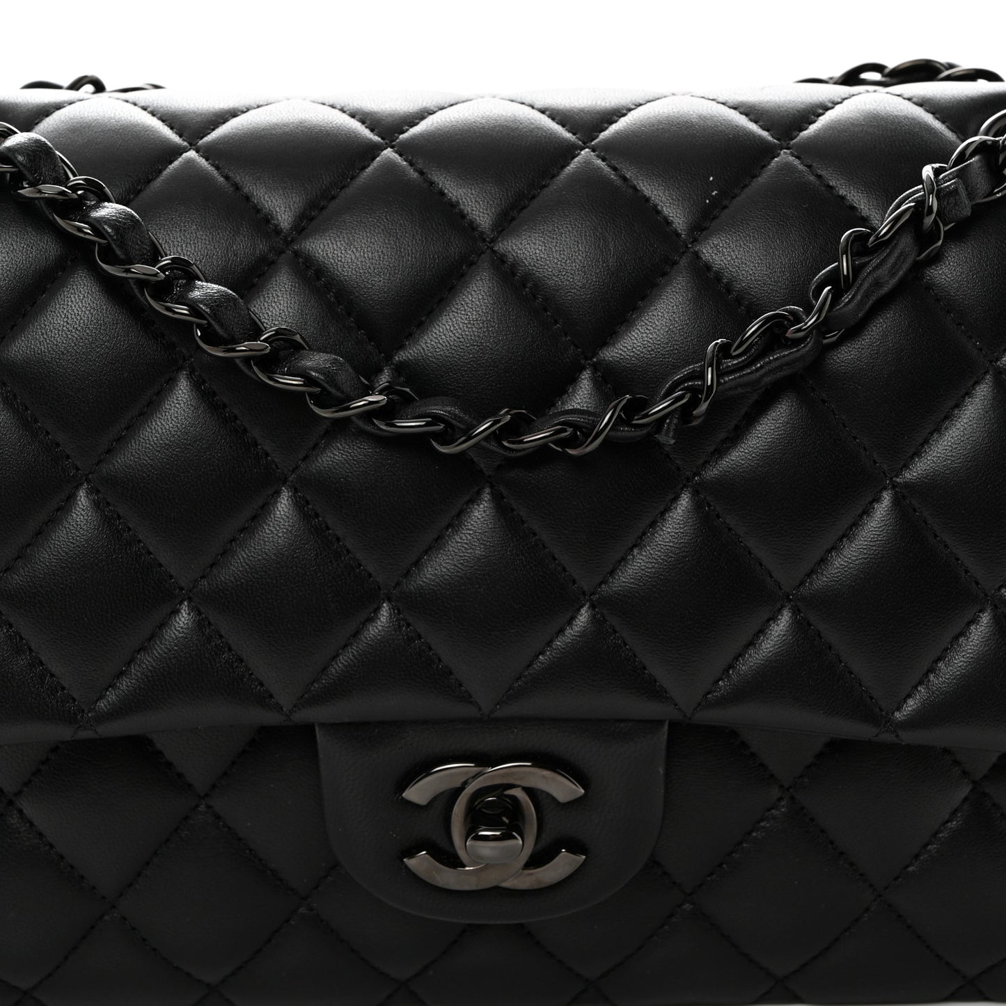 Lambskin Quilted Medium Double Flap So Black
