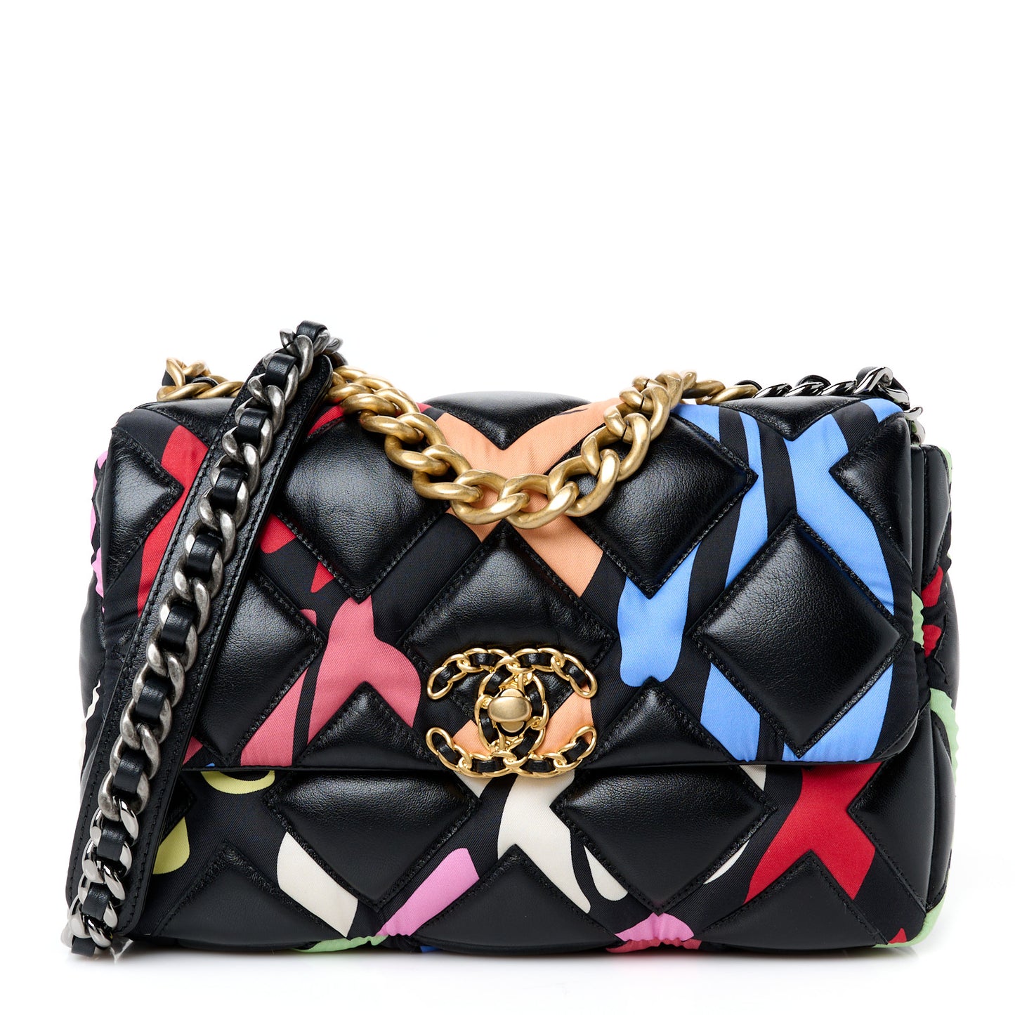 Lambskin Printed Fabric Medium Chanel 19 Flap Black Multicolor