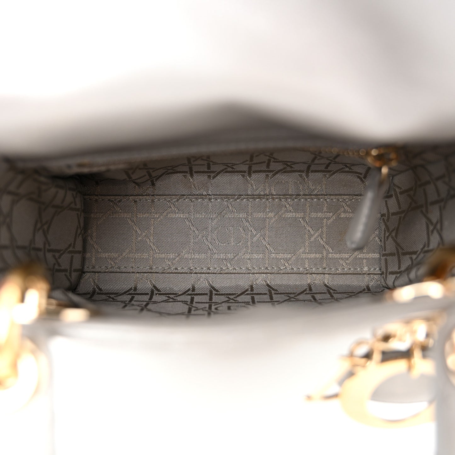 Metallic Lambskin Cannage Mini Lady Dior Grey