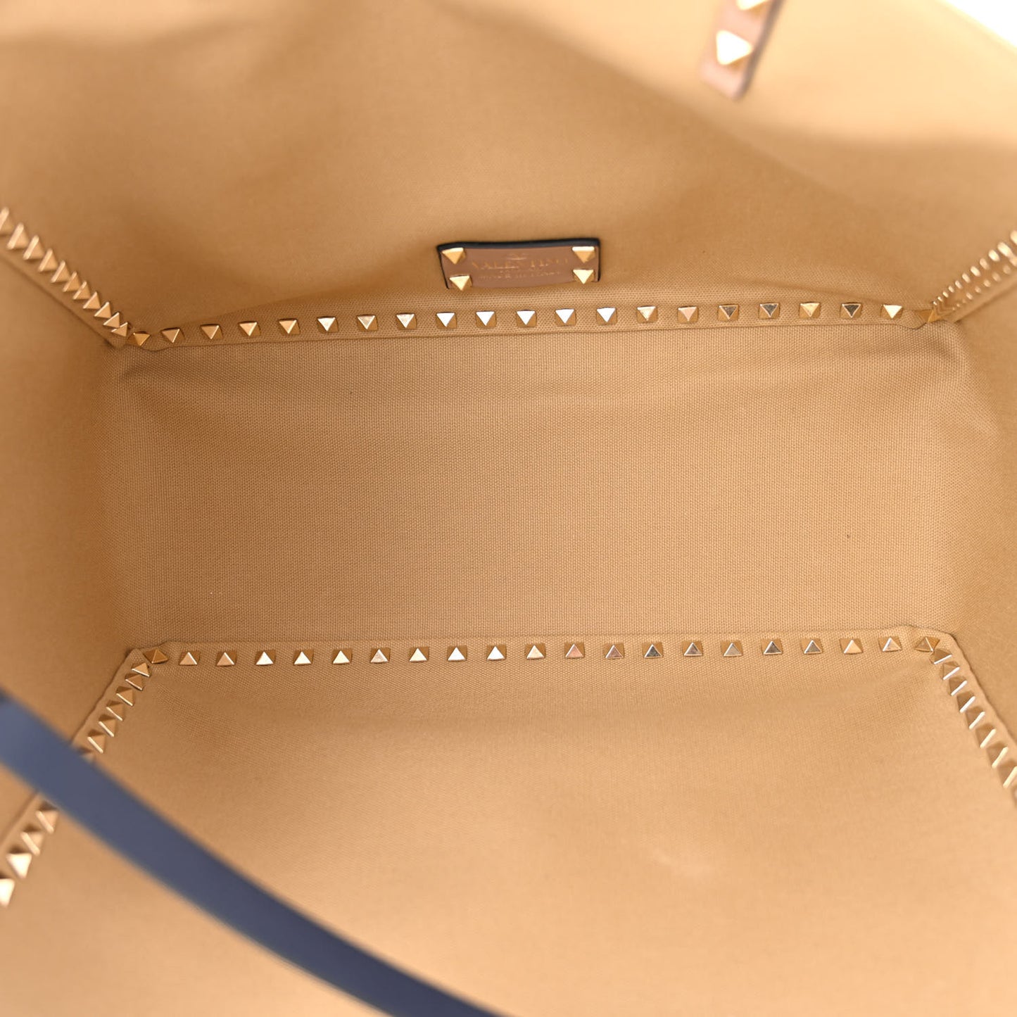 Canvas Medium Rockstud Reversible Tote Navy Blue Beige
