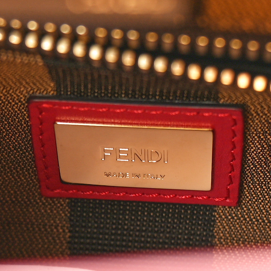 Fendi Vitello Morgan Fabric Jacquard Pequin Medium Peekaboo Iconic Satchel Mattone Tobacco Black 6 of 9
