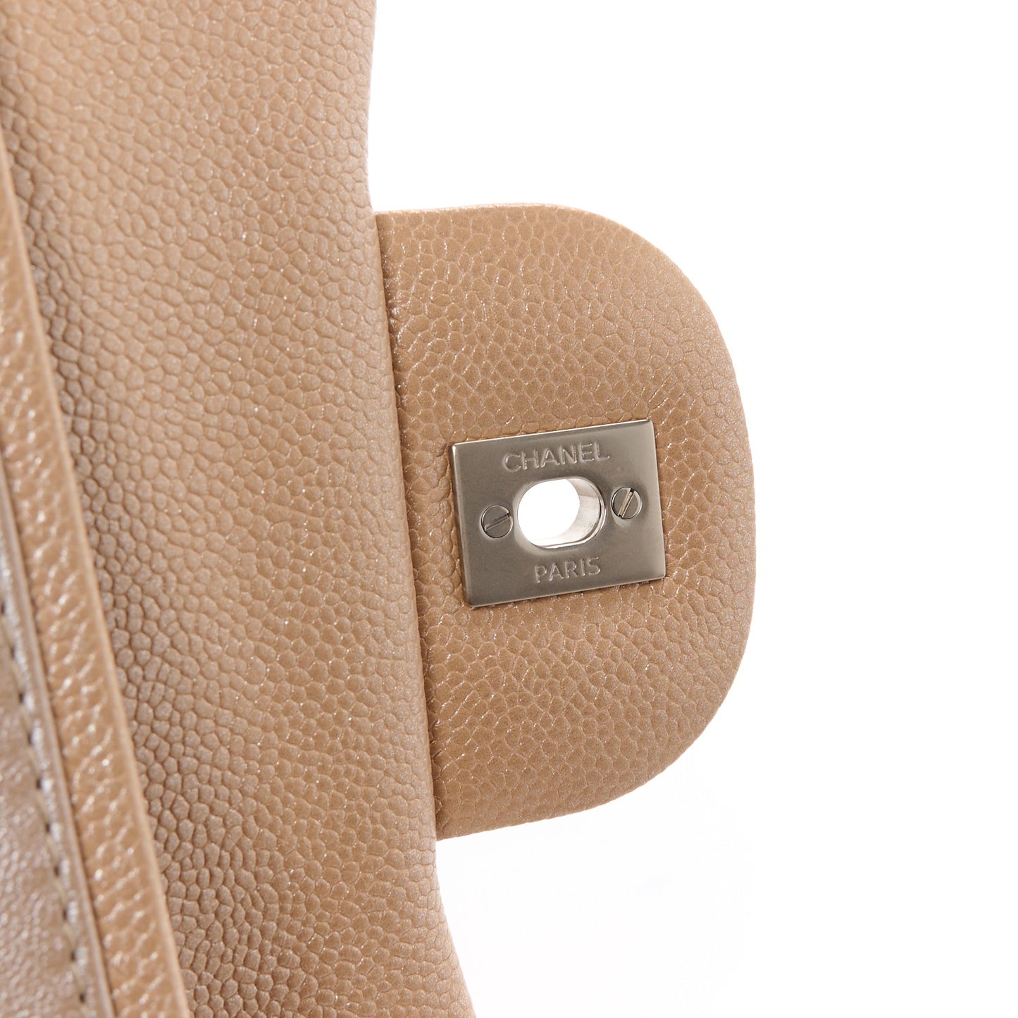 Pearly Caviar Quilted Jumbo Double Flap Beige