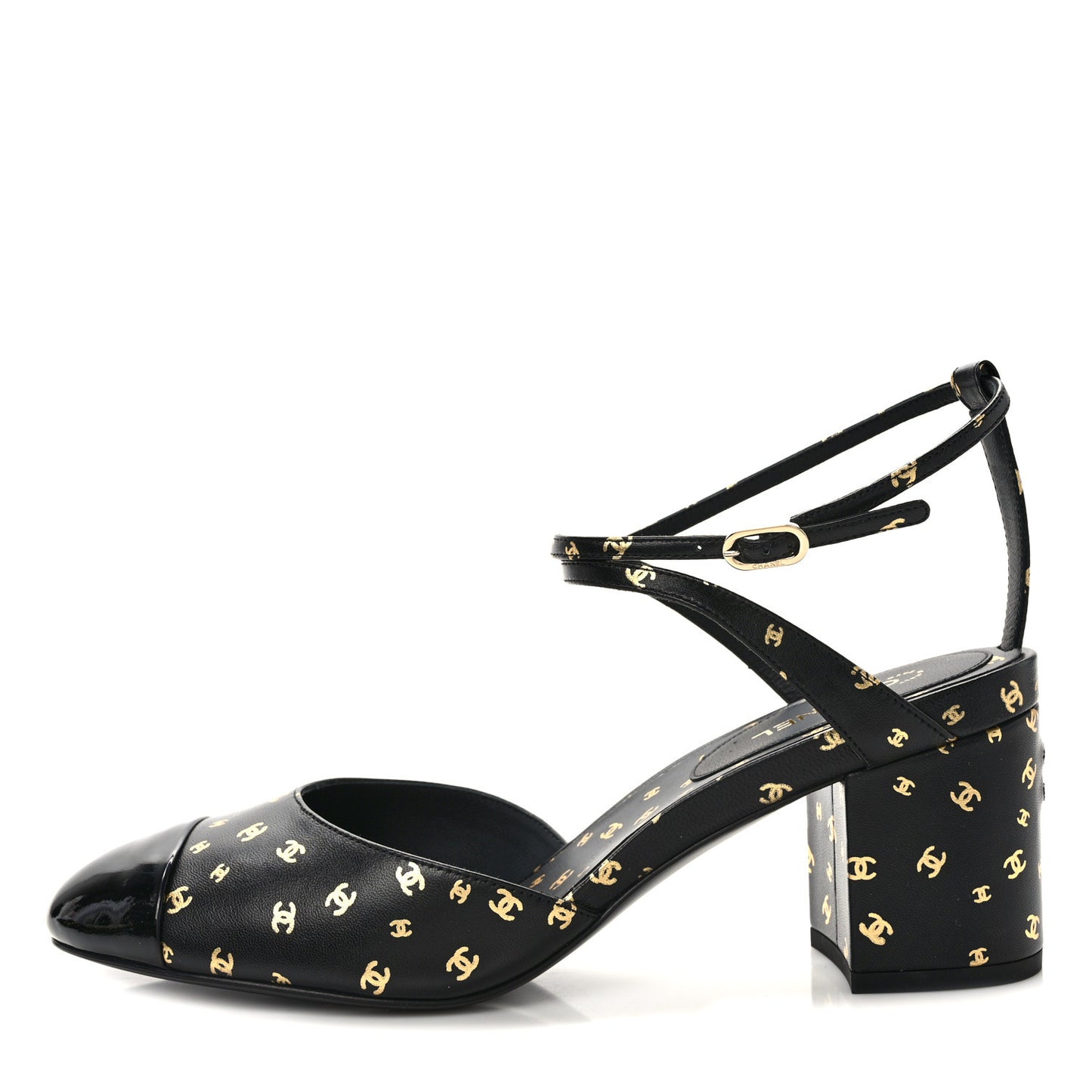 Printed Lambskin Patent Calfskin CC Slingbacks 41 Black Gold