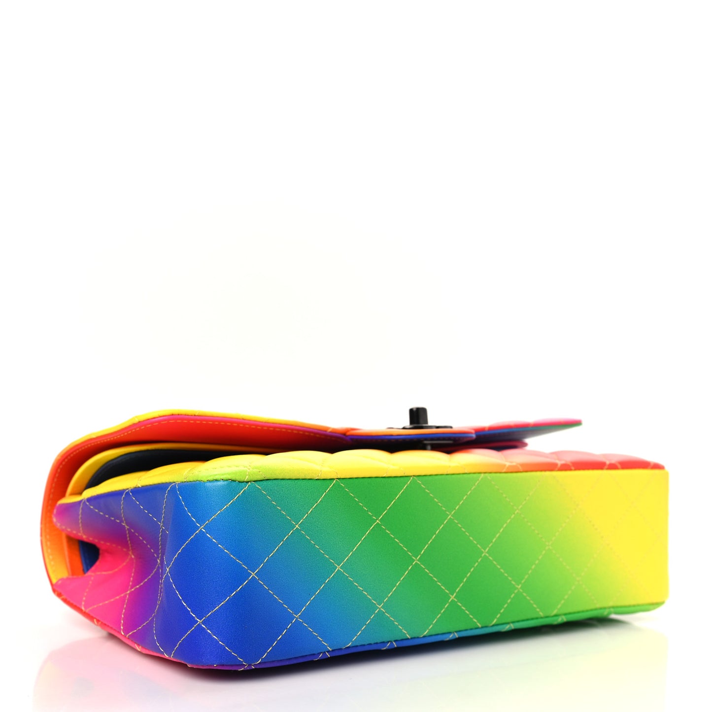 Calfskin Quilted Medium Rainbow Double Flap Multicolor