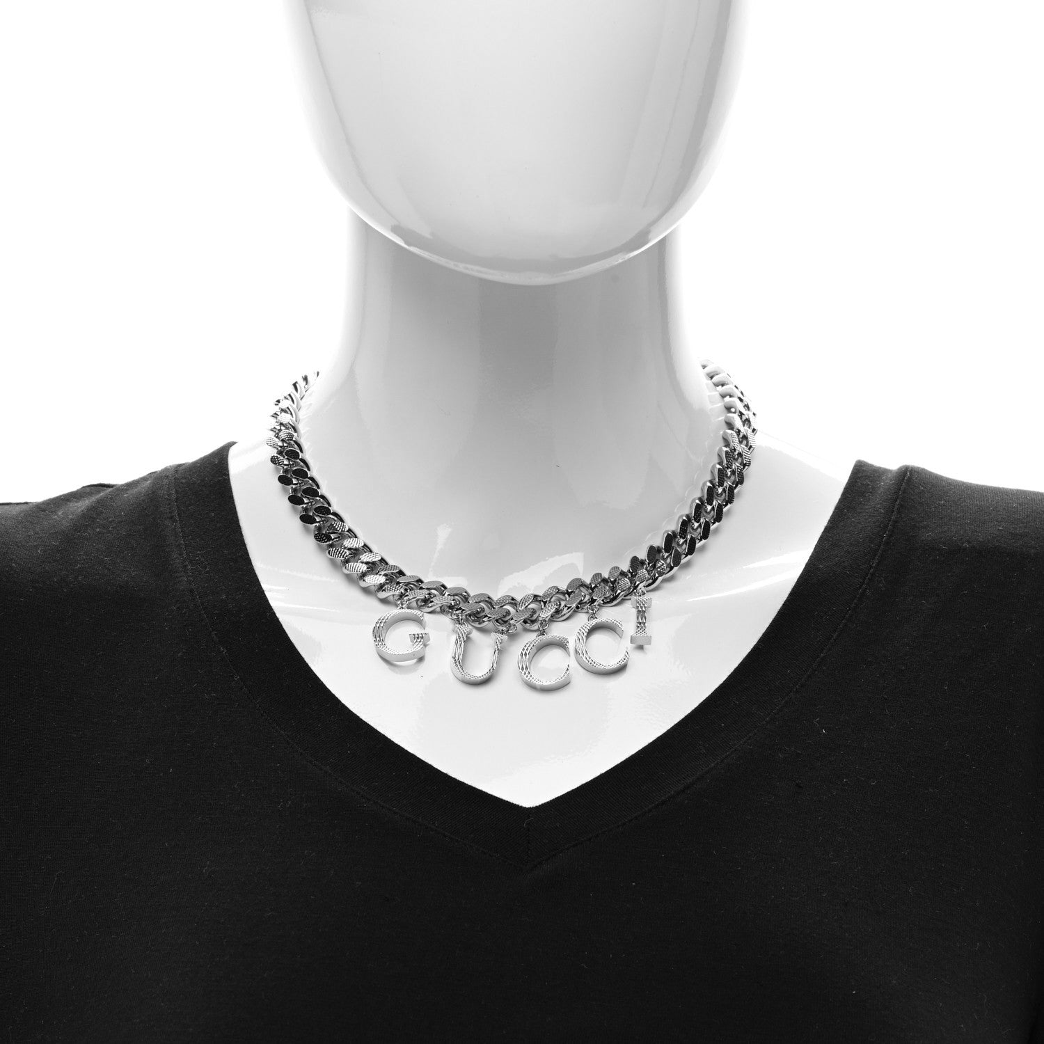 Gucci Palladium Script Logo Interlocking Chain Necklace 2 of 4