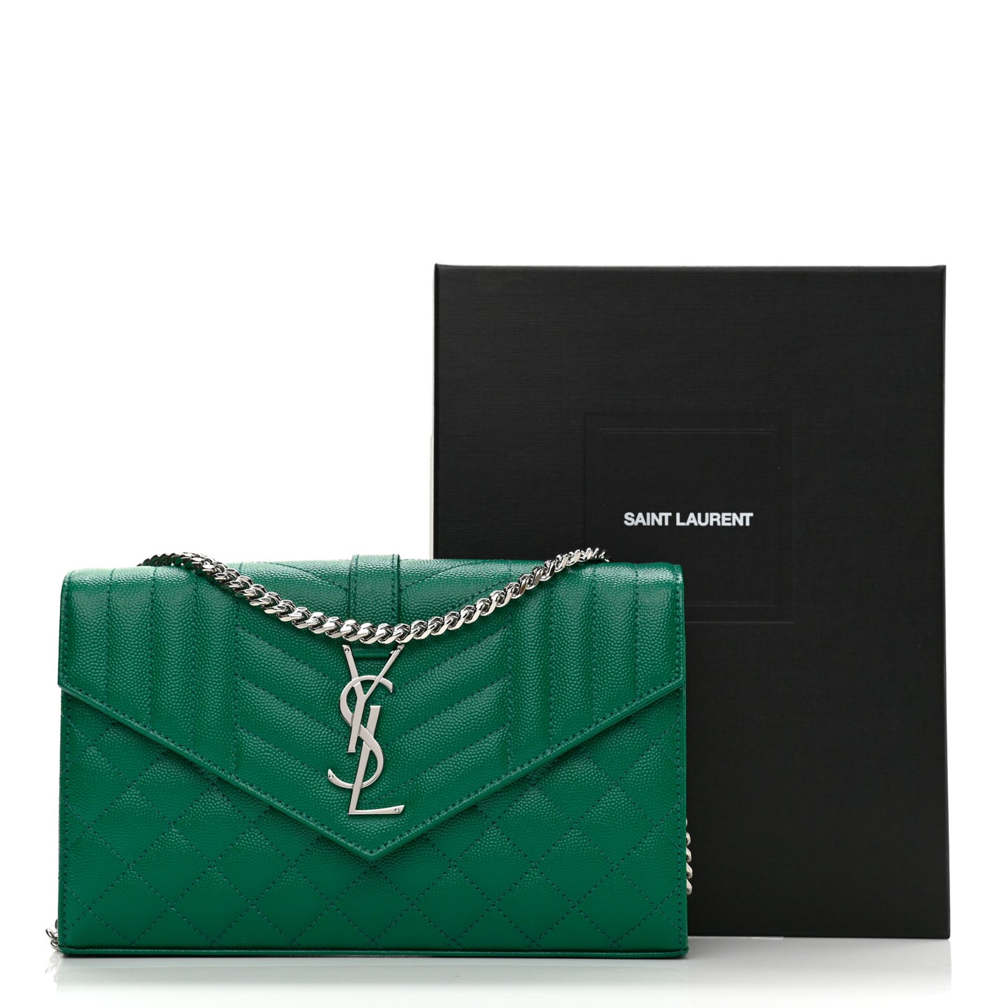 Grain De Poudre Mixed Matelasse Triquilt Monogram Chain Wallet Green Field