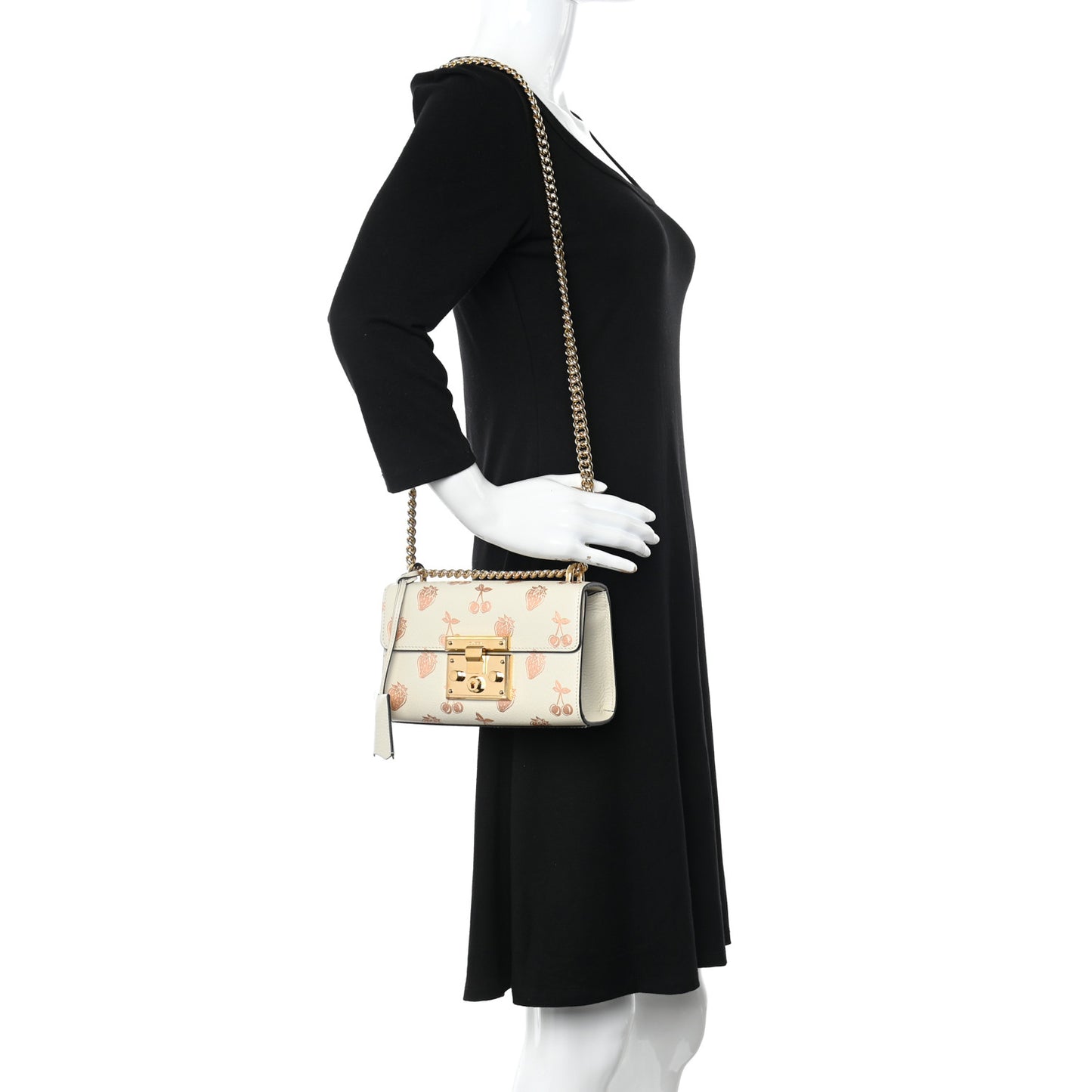 Textured Dollar Calfskin Berry Print Small Padlock Shoulder Bag Mystic White Light Copper