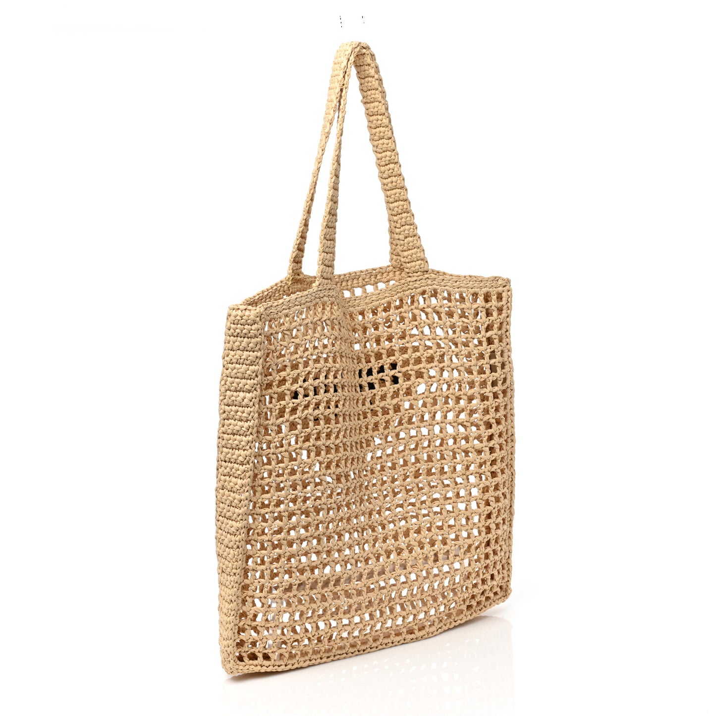 Yarn Raffia Effect Crochet Logo Embroidered Tote Bag Naturale