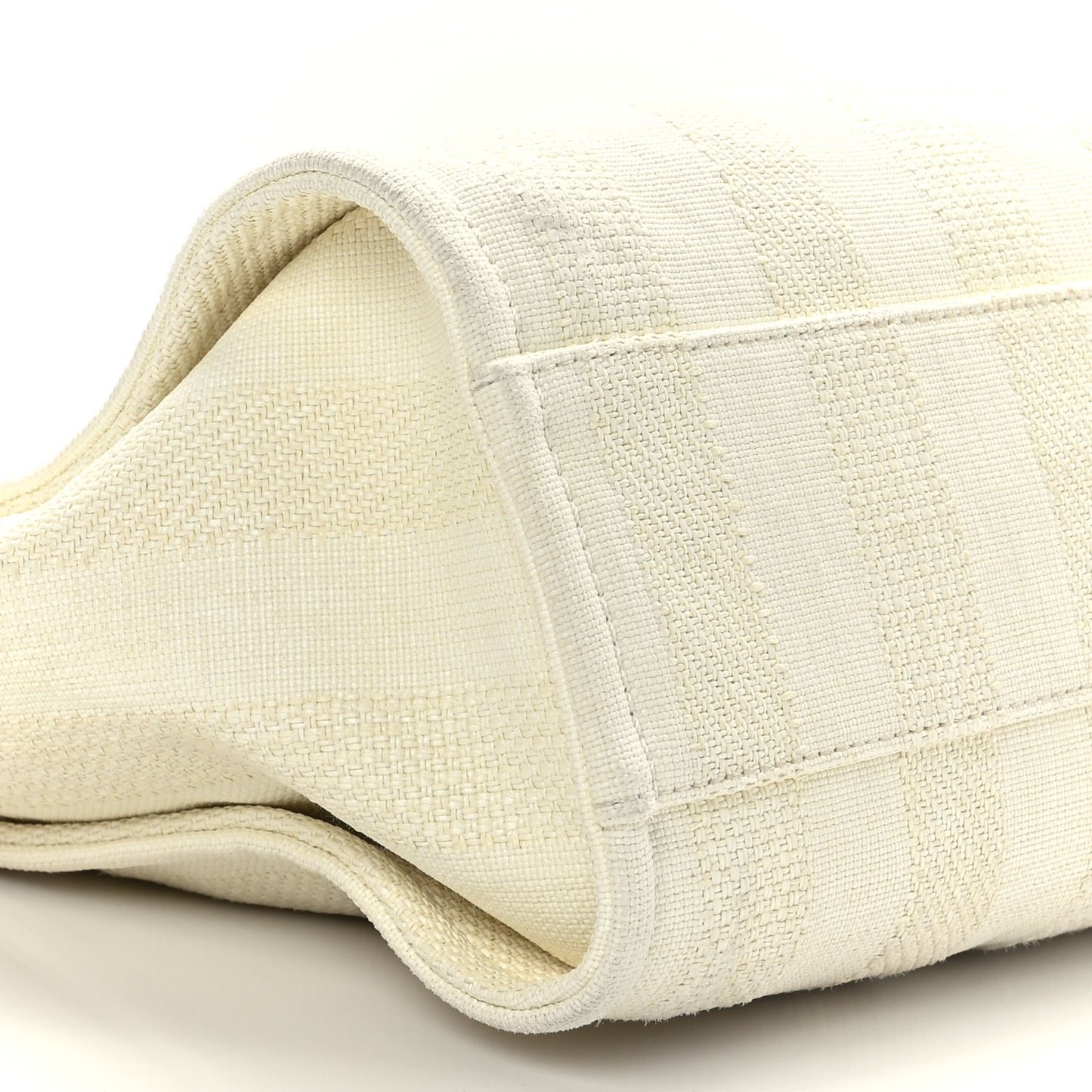 Straw Raffia Calfskin Striped Small Deauville Tote Beige