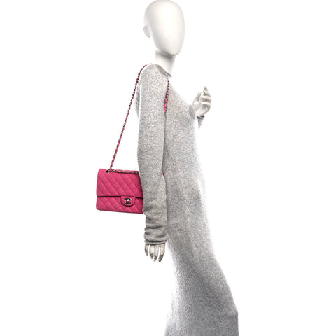 Iridescent Caviar Quilted Medium Double Flap Pink