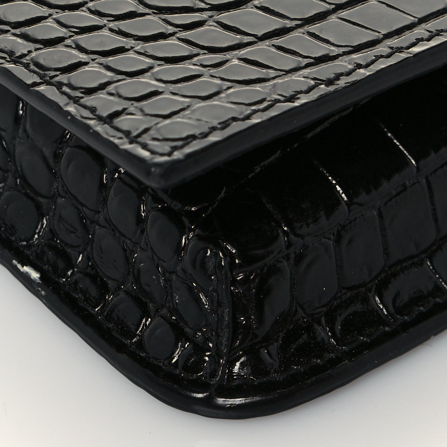 Crocodile Embossed Monogram Phone Holder Crossbody Black