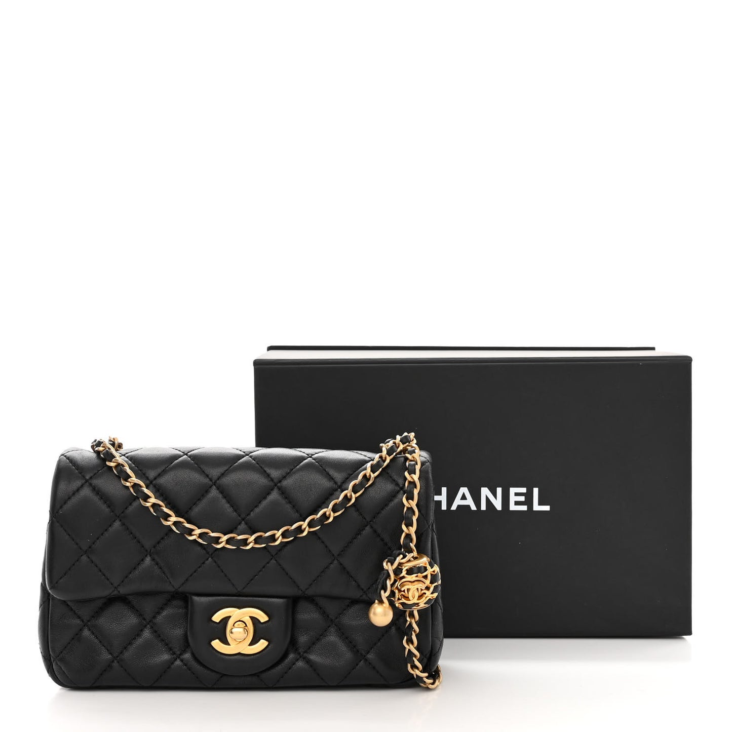 Lambskin Quilted Mini Rectangular Pearl Crush Flap Black