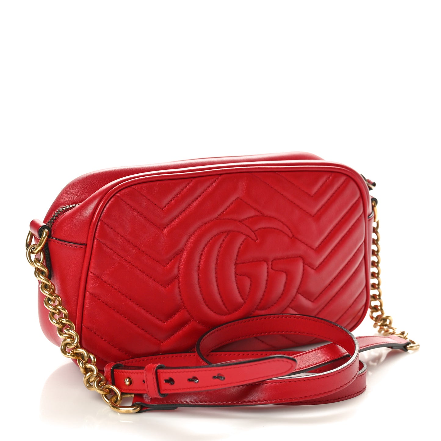 Calfskin Matelasse Small GG Marmont Chain Shoulder Bag Hibiscus Red