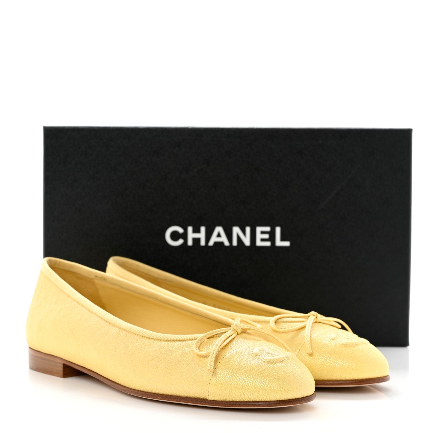 Iridescent Caviar CC Cap Toe Ballerina Flats 36.5 Yellow
