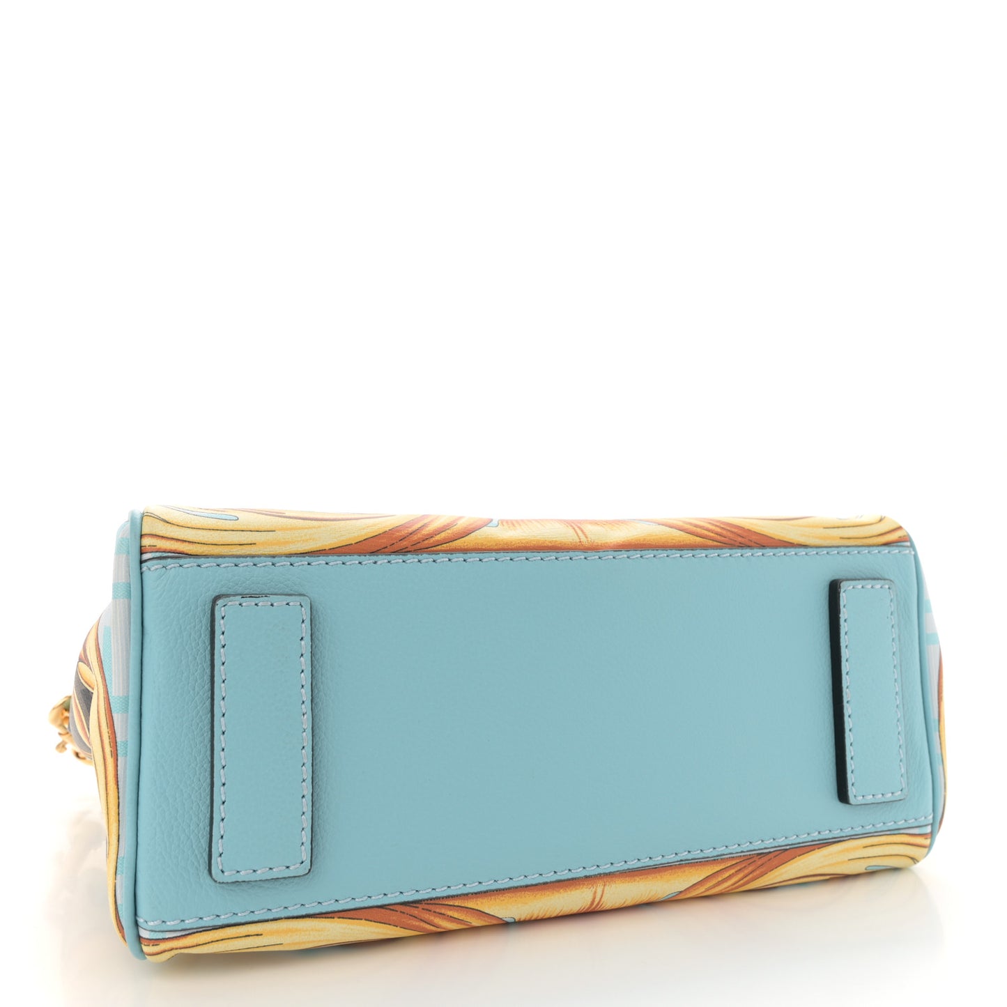 X FENDI Grained Calfskin Fendace La Medusa Medium Top Handle Bag Baby Blue Multicolor